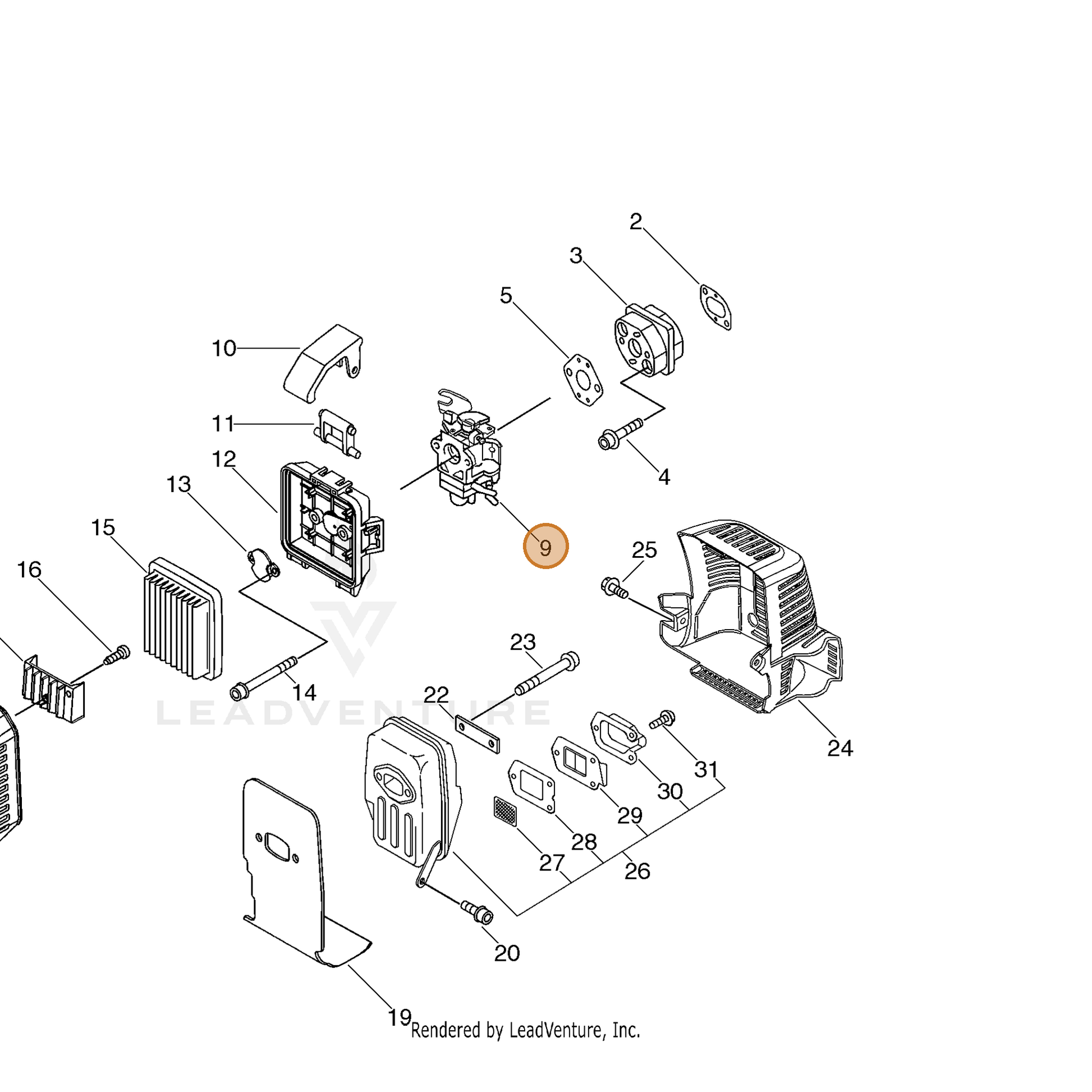 ECHO part A021000591 — IPL diagram snippet (6x zoom, amber highlight)