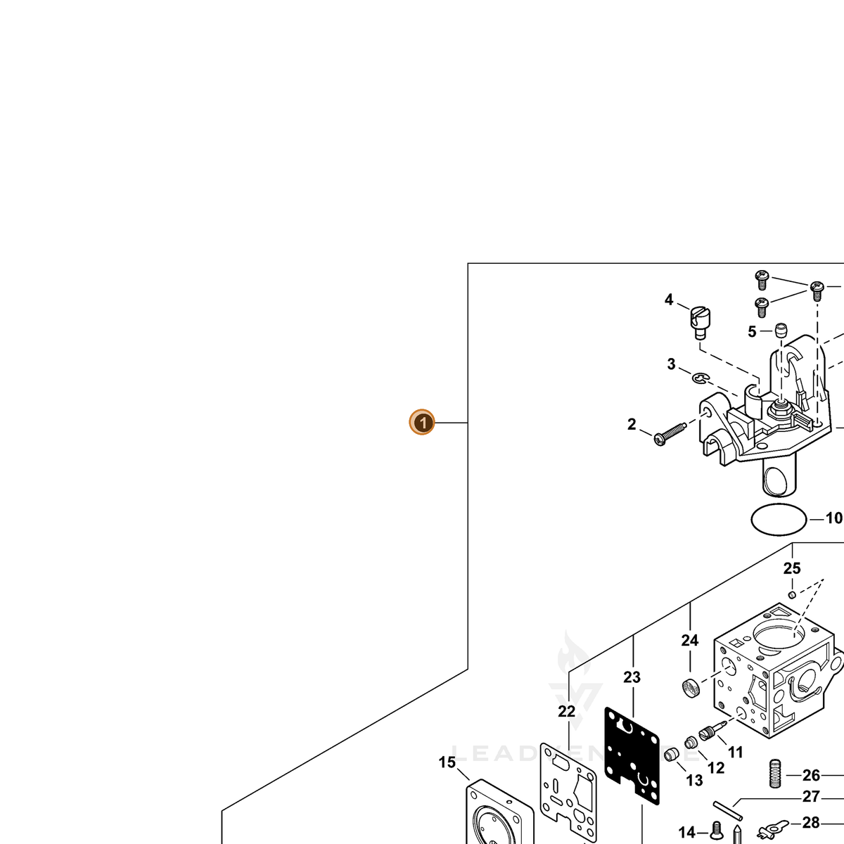 ECHO part A021000723 — IPL diagram snippet (6x zoom, amber highlight)