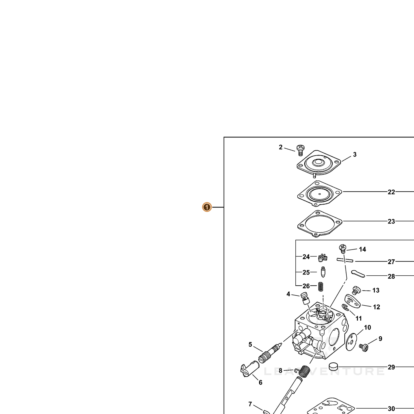 ECHO part A021000943 — IPL diagram snippet (6x zoom, amber highlight)