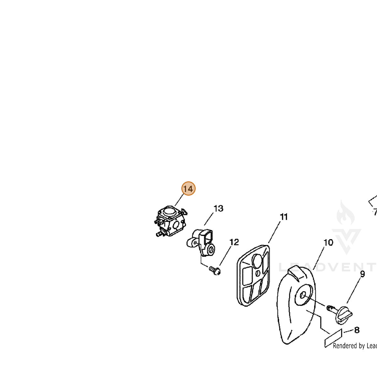 ECHO part A021001184 — IPL diagram snippet (6x zoom, amber highlight)