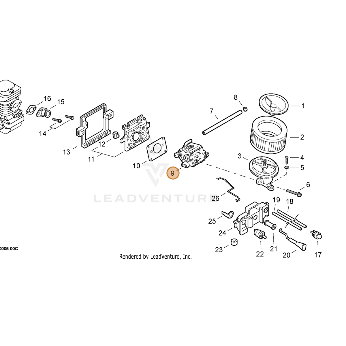 ECHO part A021001580 — IPL diagram snippet (6x zoom, amber highlight)