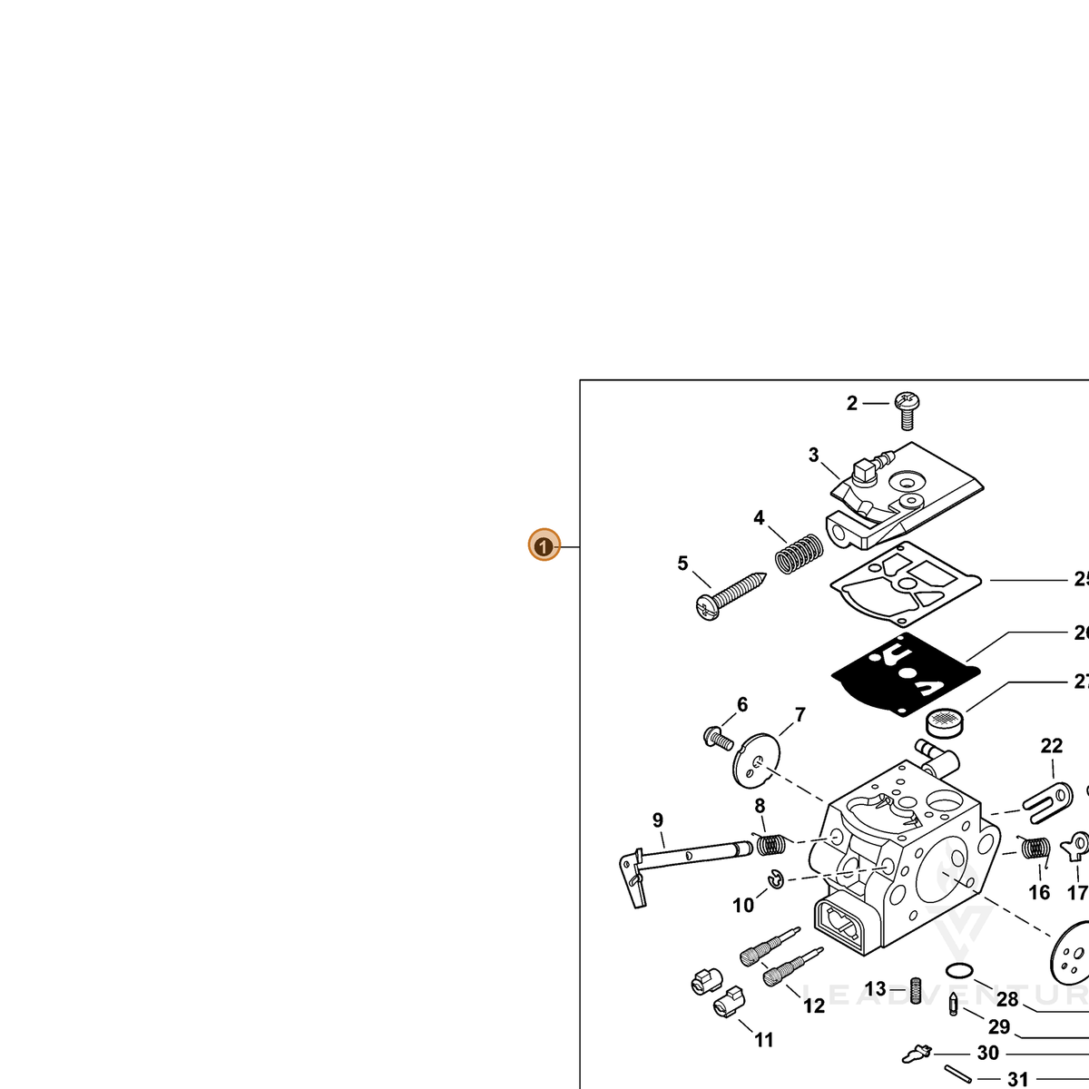 ECHO part A021001921 — IPL diagram snippet (6x zoom, amber highlight)