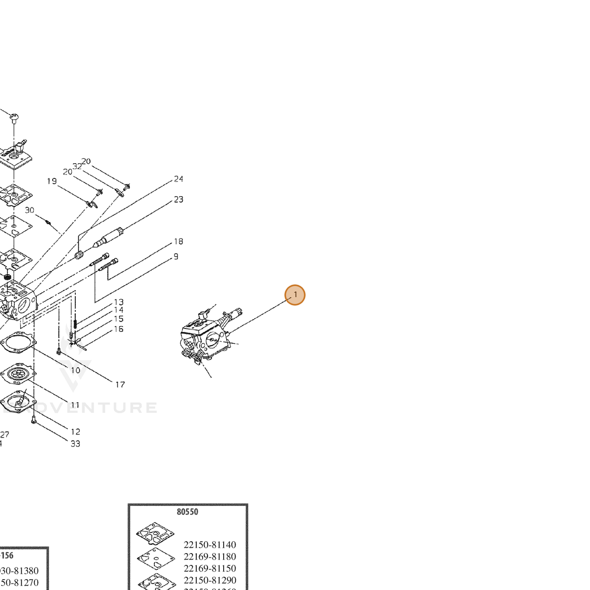 ECHO part A021003141 — IPL diagram snippet (6x zoom, amber highlight)