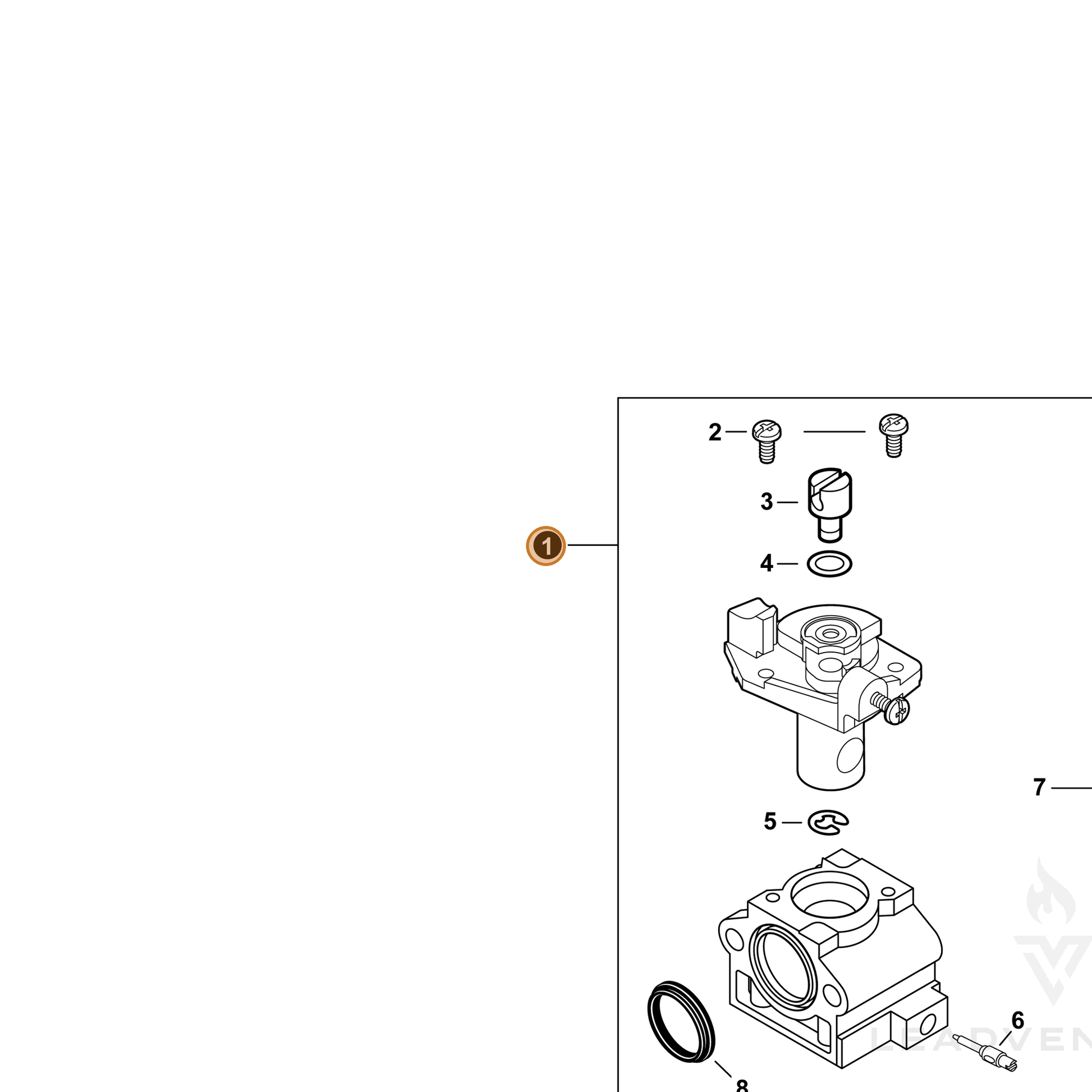 ECHO part A021003942 — IPL diagram snippet (6x zoom, amber highlight)