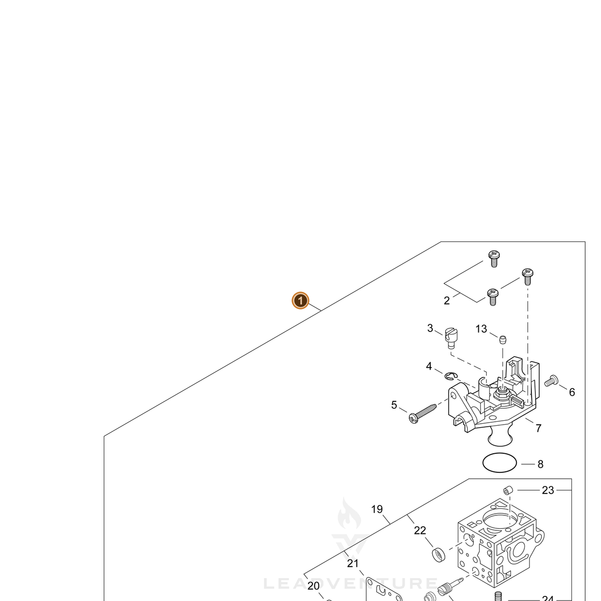 ECHO part A021004740 — IPL diagram snippet (6x zoom, amber highlight)