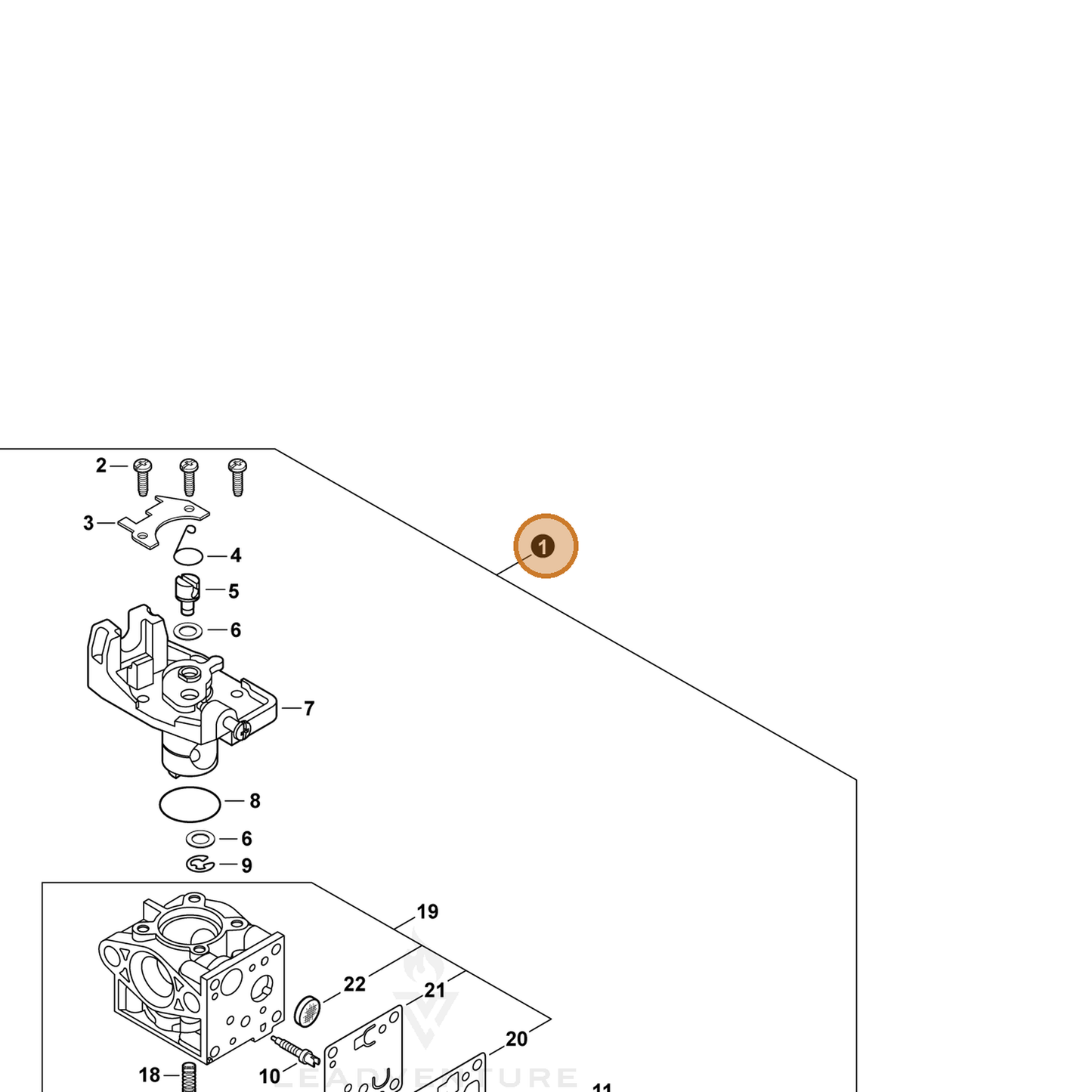 ECHO part A021004831 — IPL diagram snippet (6x zoom, amber highlight)