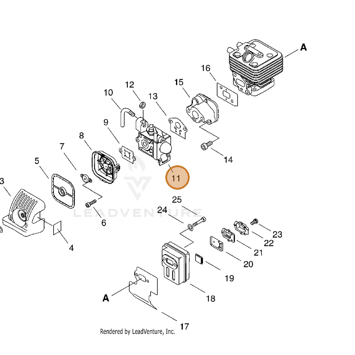 Echo part A021005050 — IPL diagram snippet (6x zoom, amber highlight)