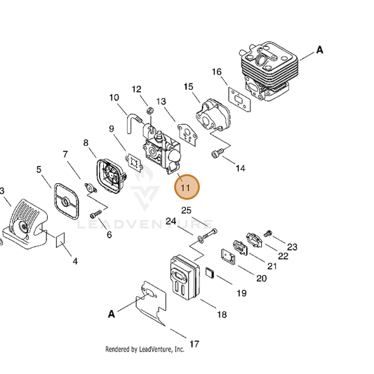 Echo part A021005050 — IPL diagram snippet (6x zoom, amber highlight)