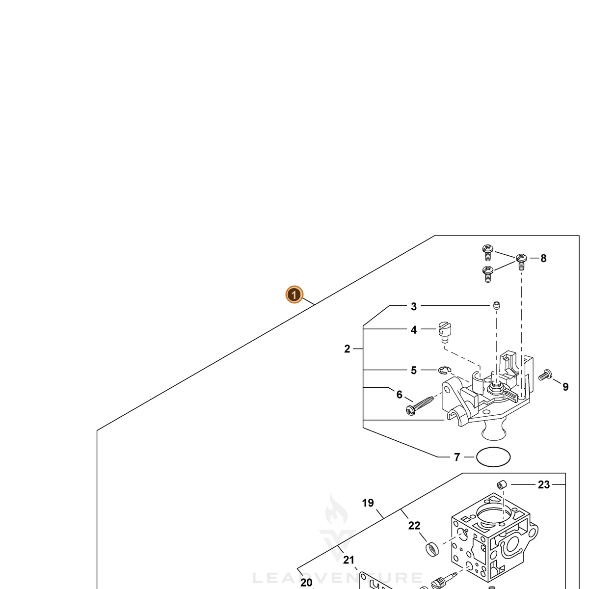 ECHO part A021005500 — IPL diagram snippet (6x zoom, amber highlight)