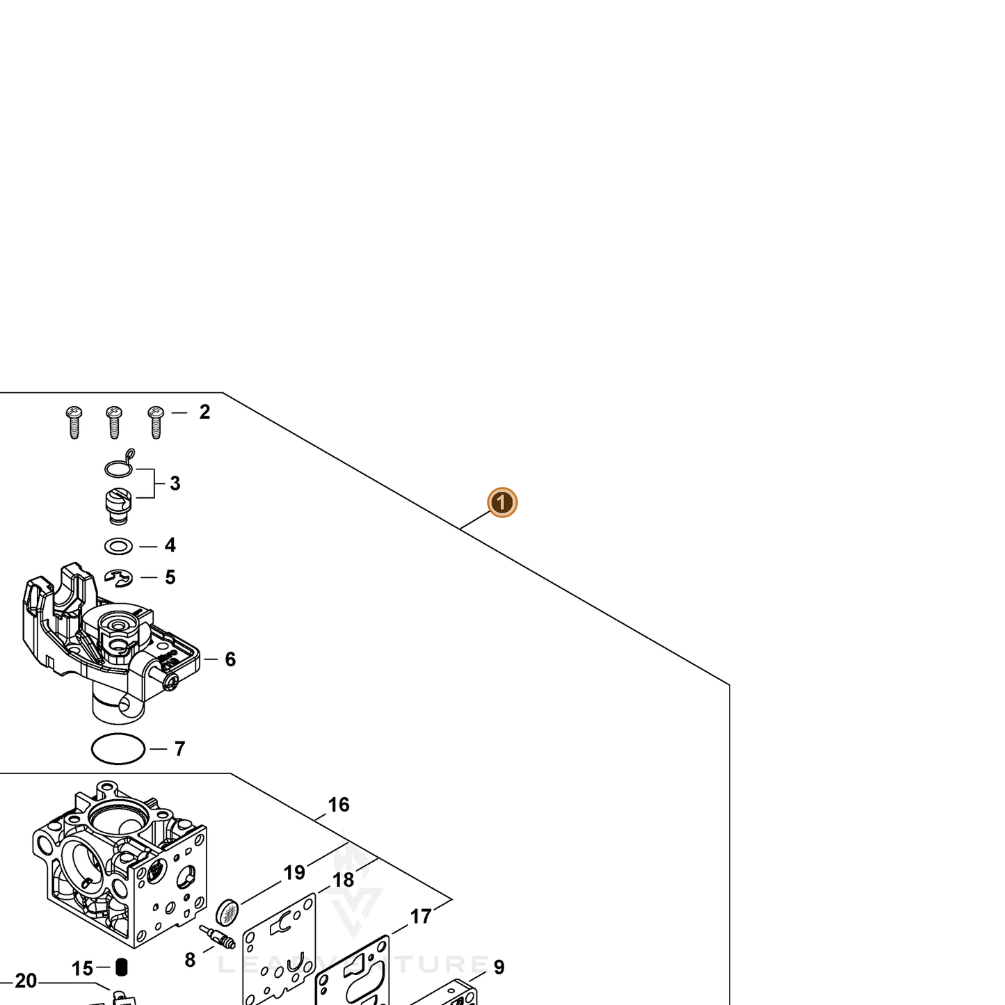 ECHO part A021005610 — IPL diagram snippet (6x zoom, amber highlight)