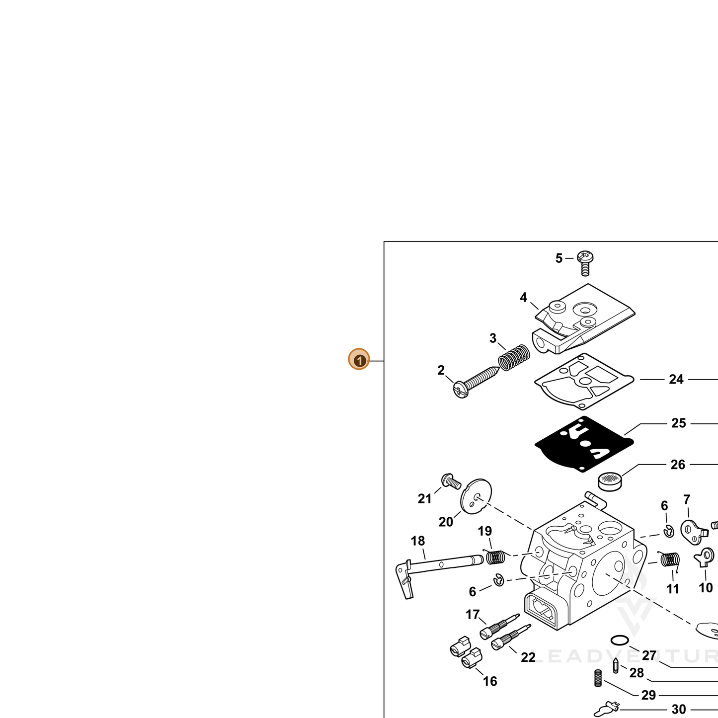 Echo part A021005700 — IPL diagram snippet (6x zoom, amber highlight)