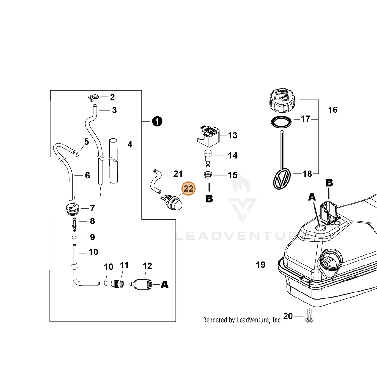 ECHO part A035000050 — IPL diagram snippet (6x zoom, amber highlight)