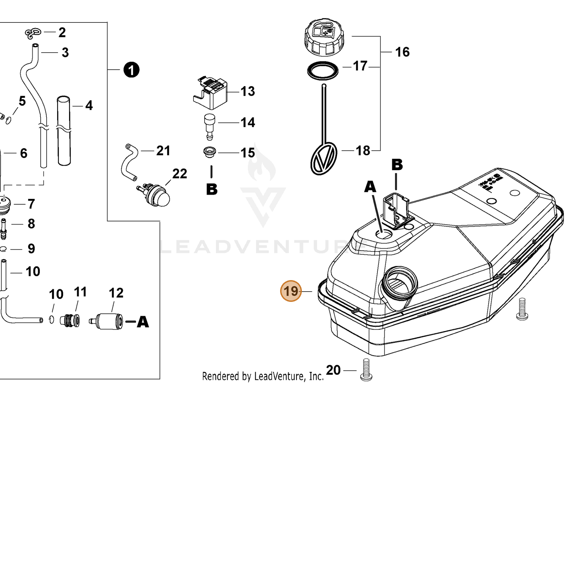 ECHO part A038000700 — IPL diagram snippet (6x zoom, amber highlight)
