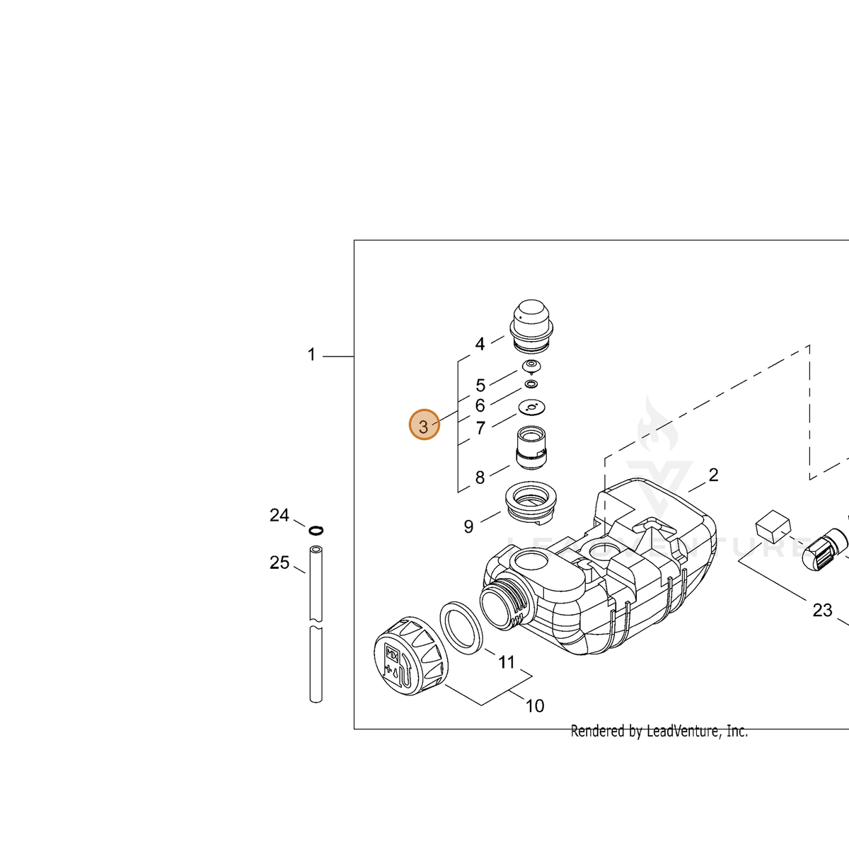 Echo part A039000021 — IPL diagram snippet (6x zoom, amber highlight)