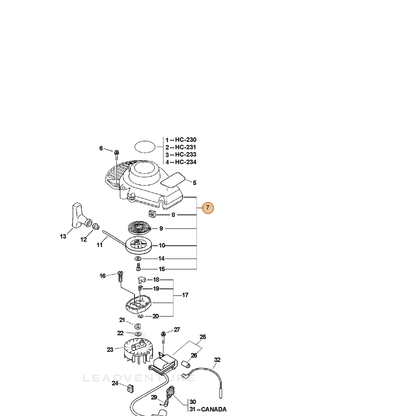 ECHO part A051000020 — IPL diagram snippet (6x zoom, amber highlight)