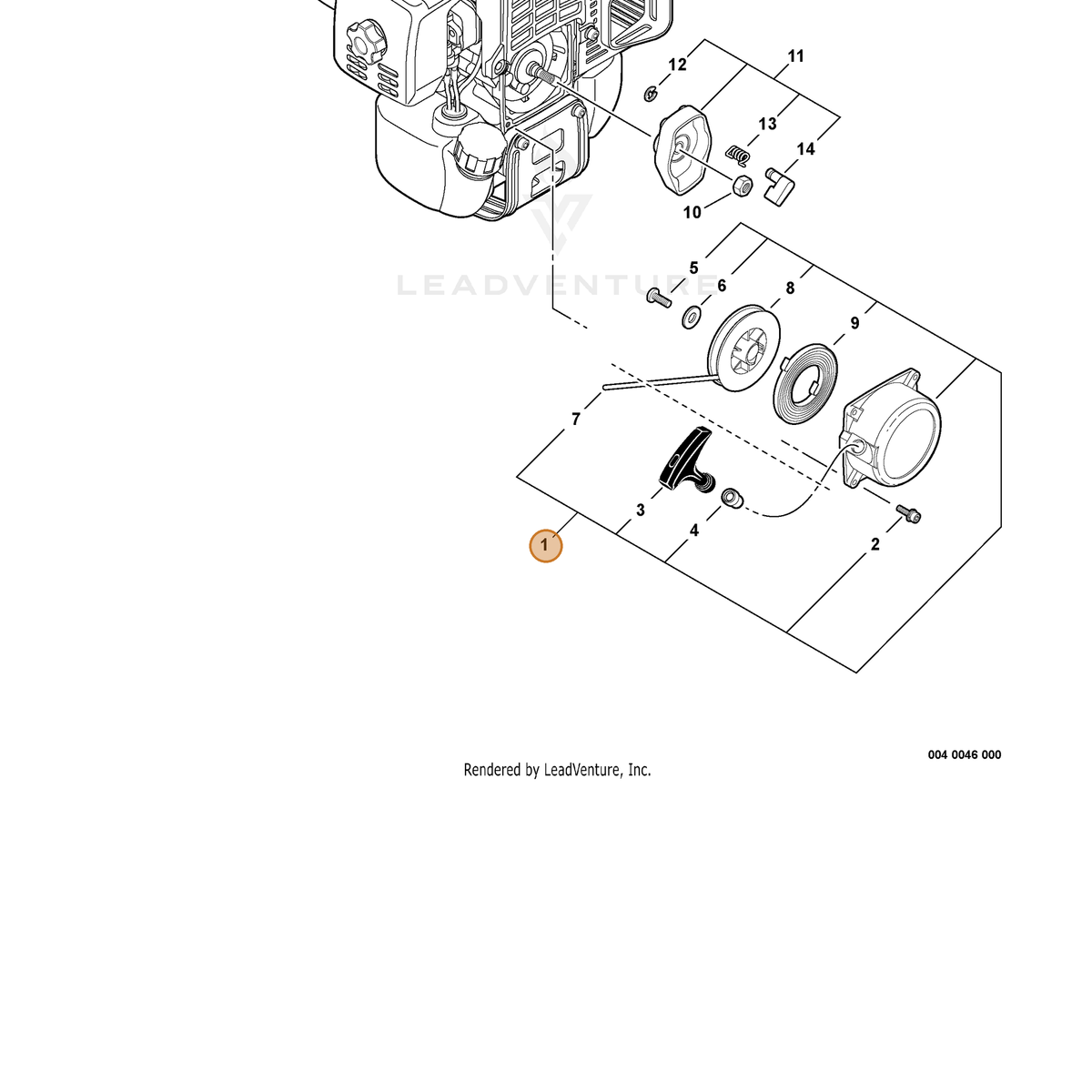 ECHO part A051000160 — IPL diagram snippet (6x zoom, amber highlight)