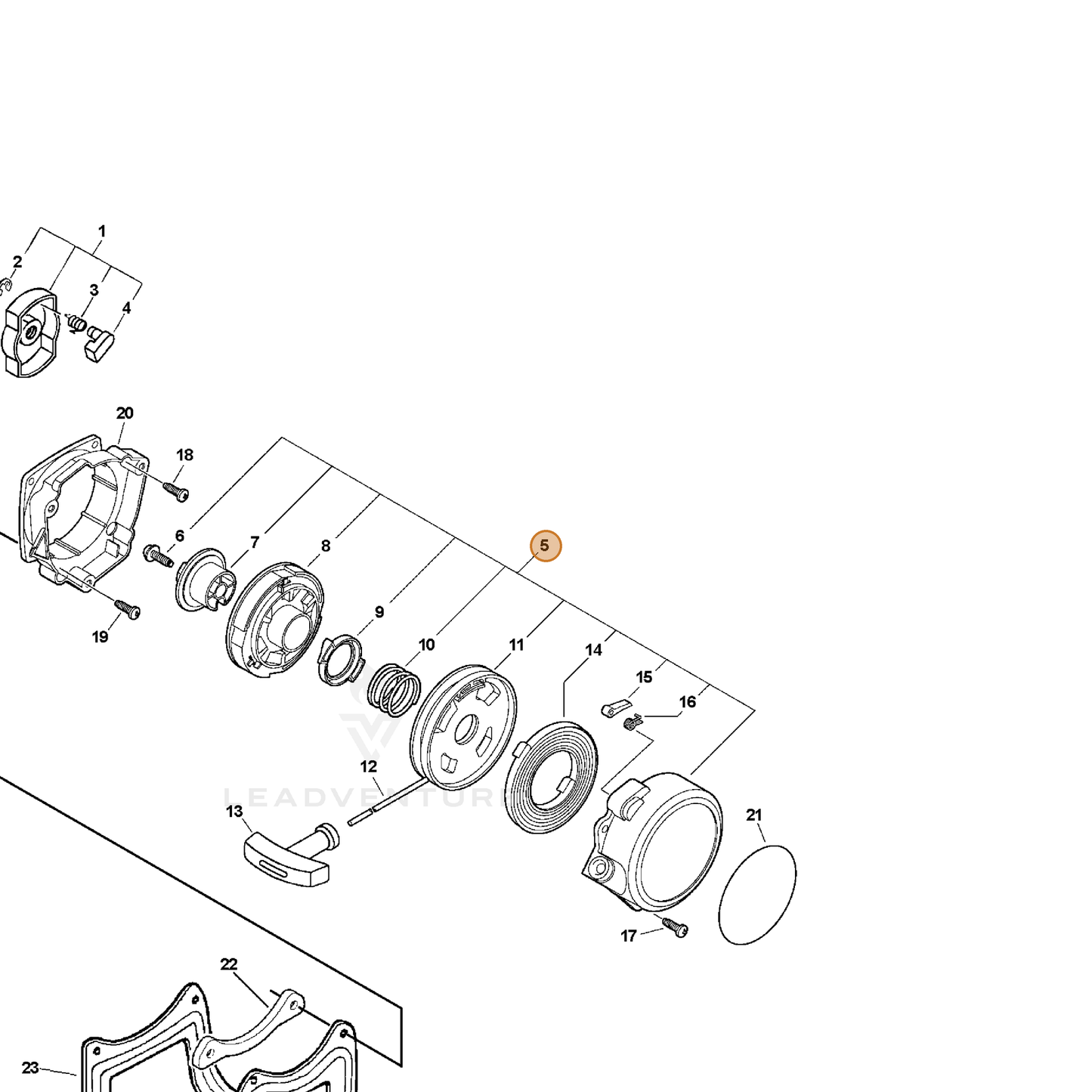 ECHO part A051000361 — IPL diagram snippet (6x zoom, amber highlight)