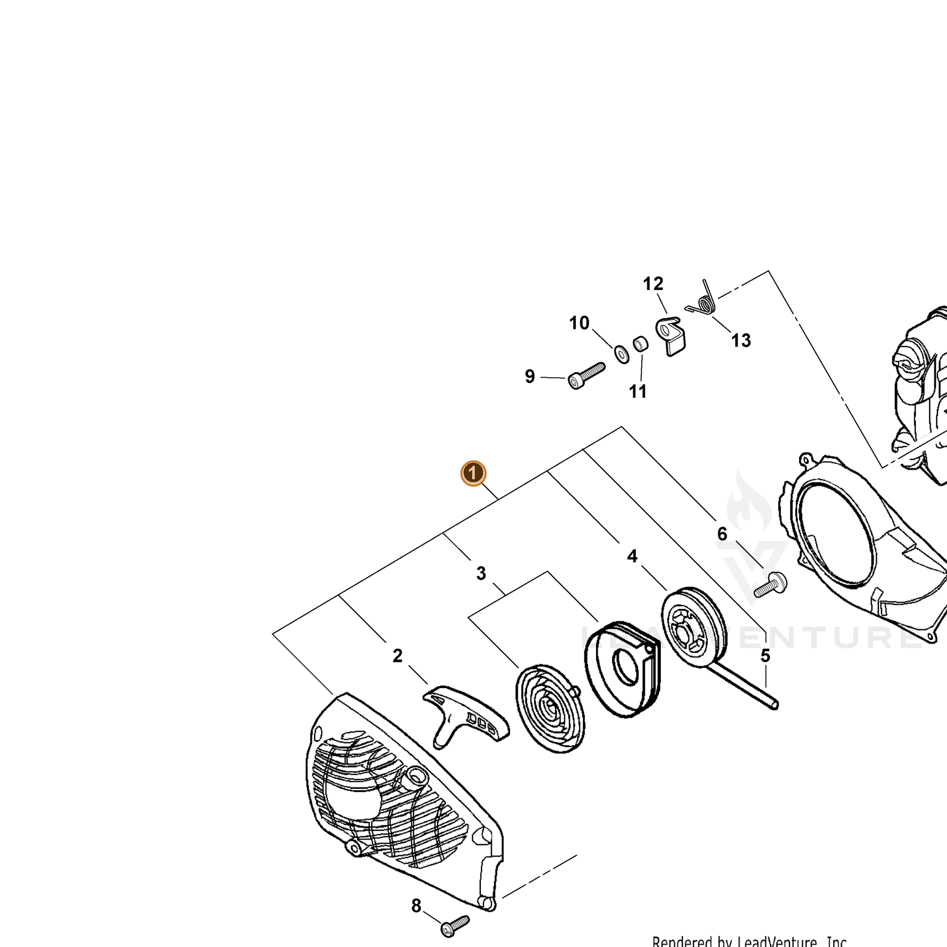 ECHO part A051000921 — IPL diagram snippet (6x zoom, amber highlight)