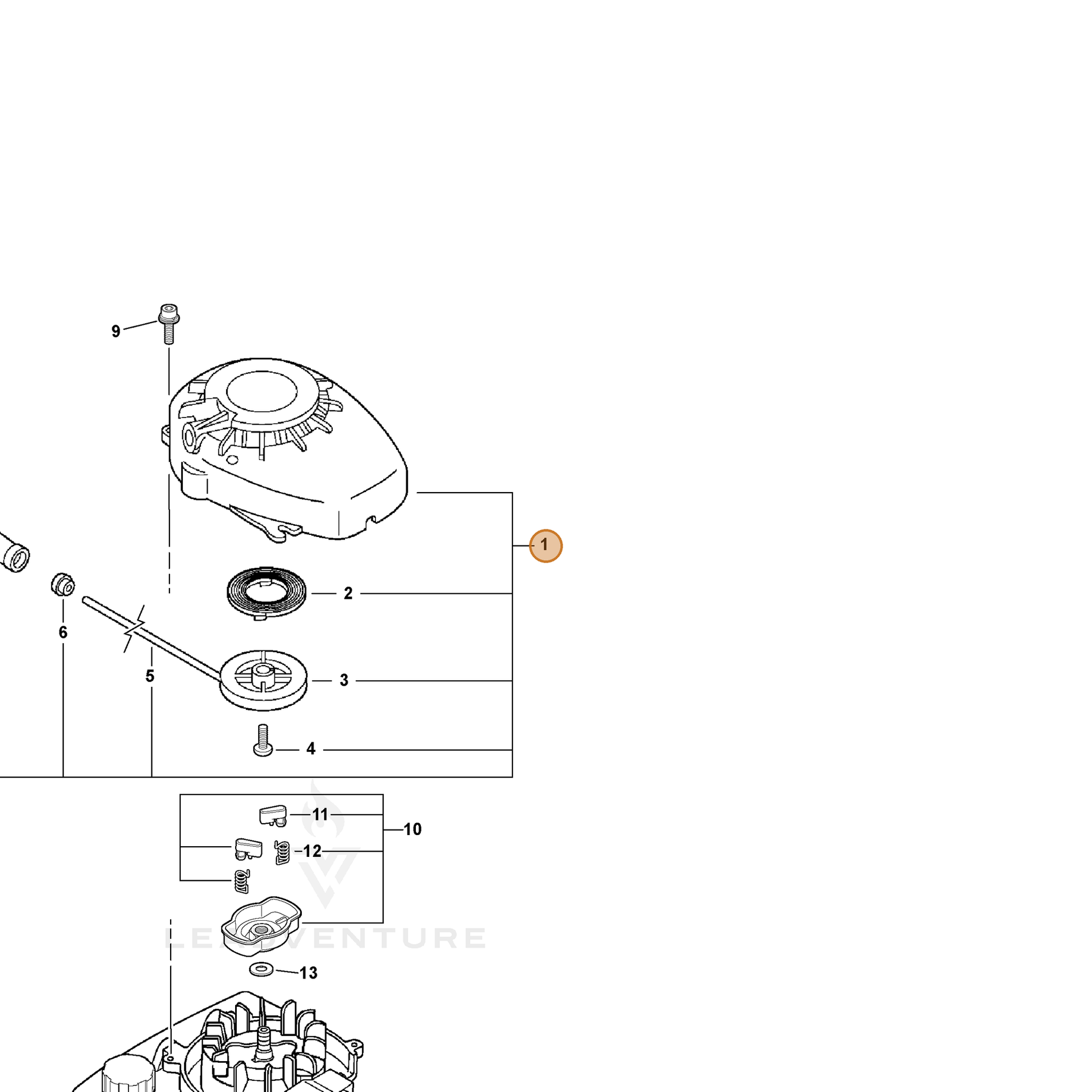 ECHO part A051001030 — IPL diagram snippet (6x zoom, amber highlight)