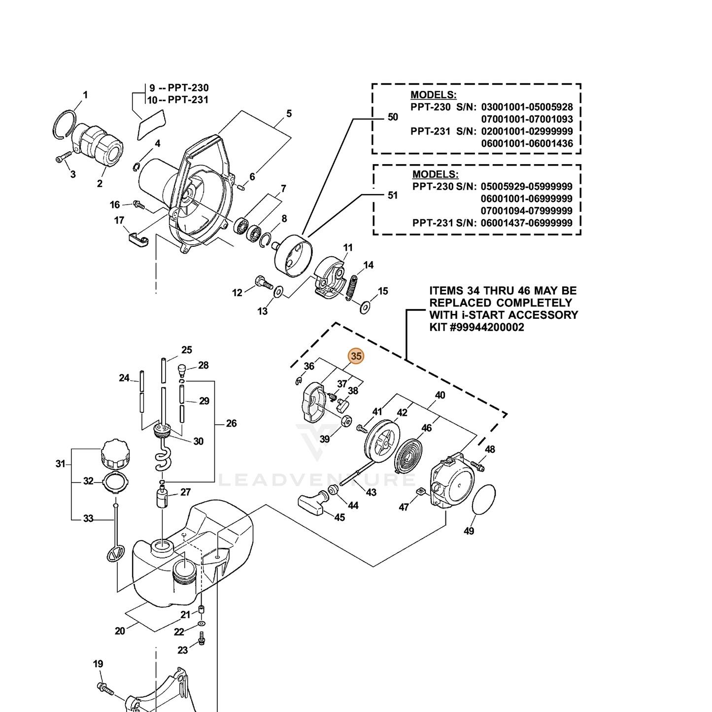 ECHO part A052000030 — IPL diagram snippet (6x zoom, amber highlight)