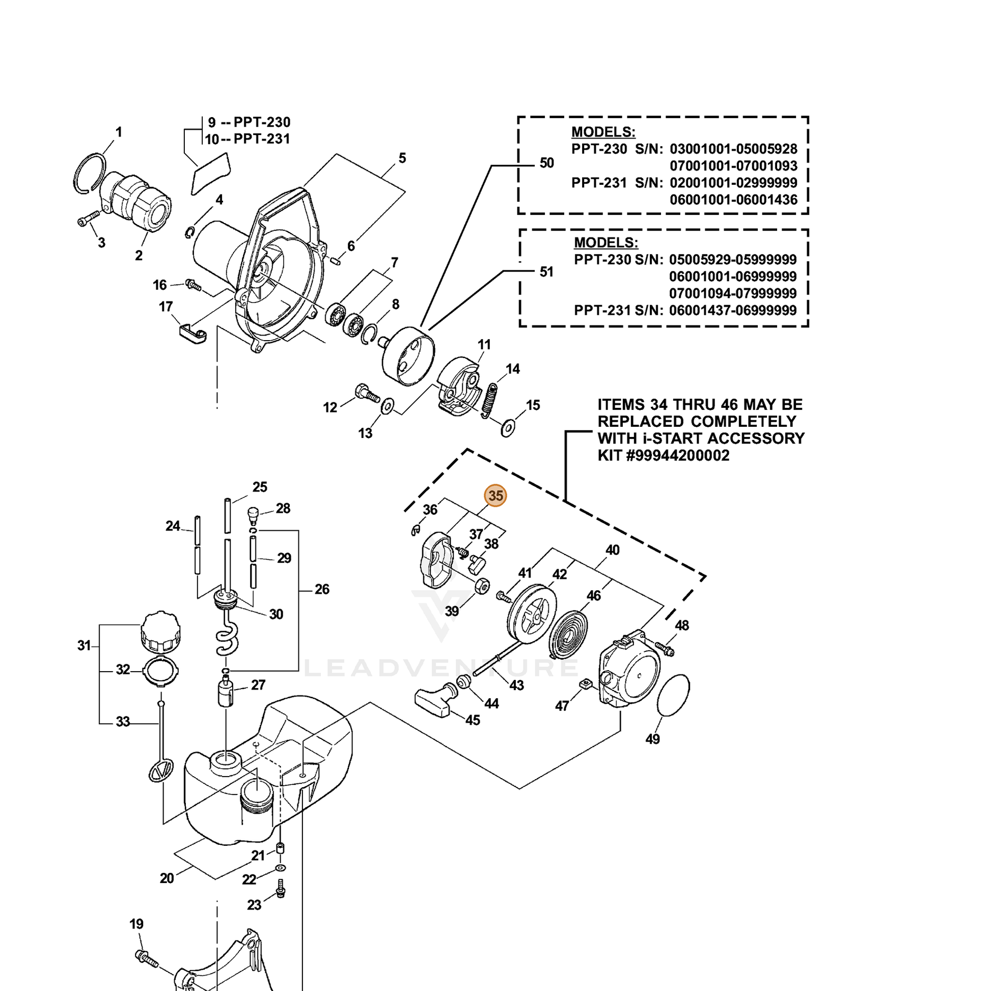 ECHO part A052000030 — IPL diagram snippet (6x zoom, amber highlight)