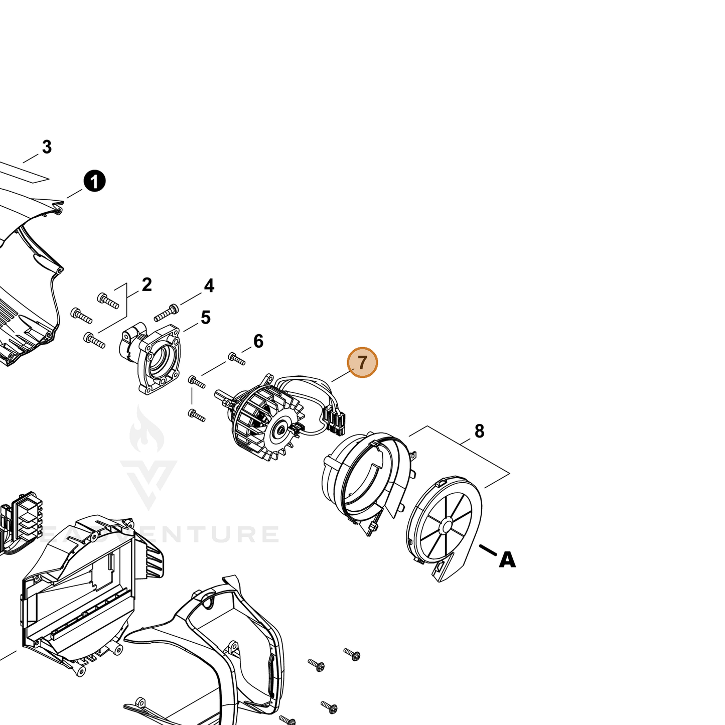 ECHO part A054000390 — IPL diagram snippet (6x zoom, amber highlight)