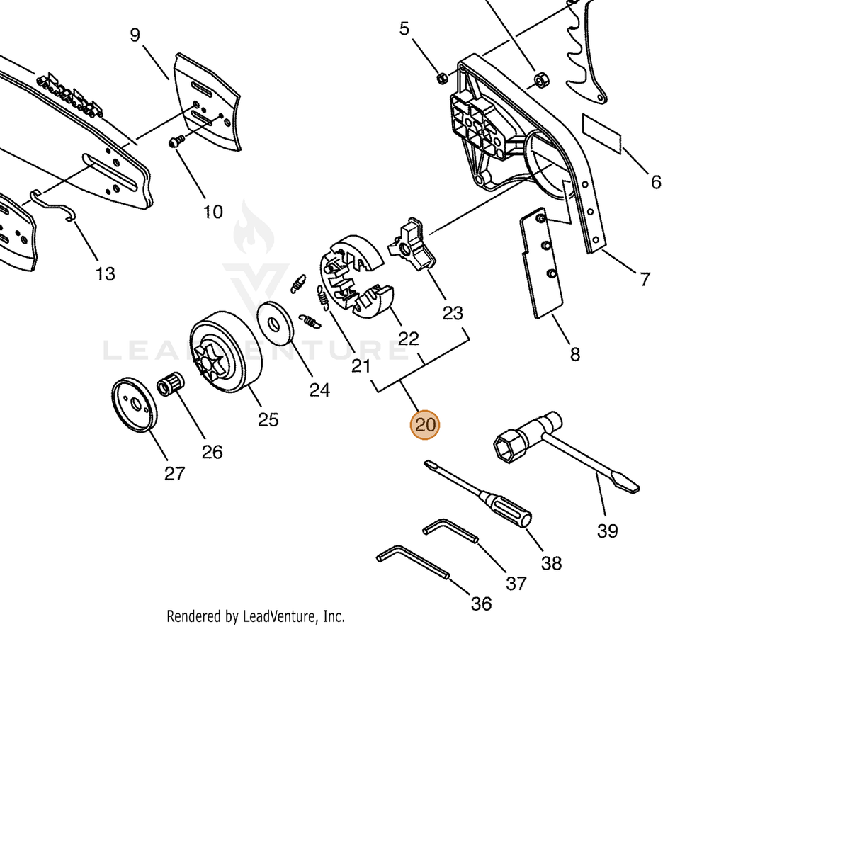ECHO part A056000170 — IPL diagram snippet (6x zoom, amber highlight)