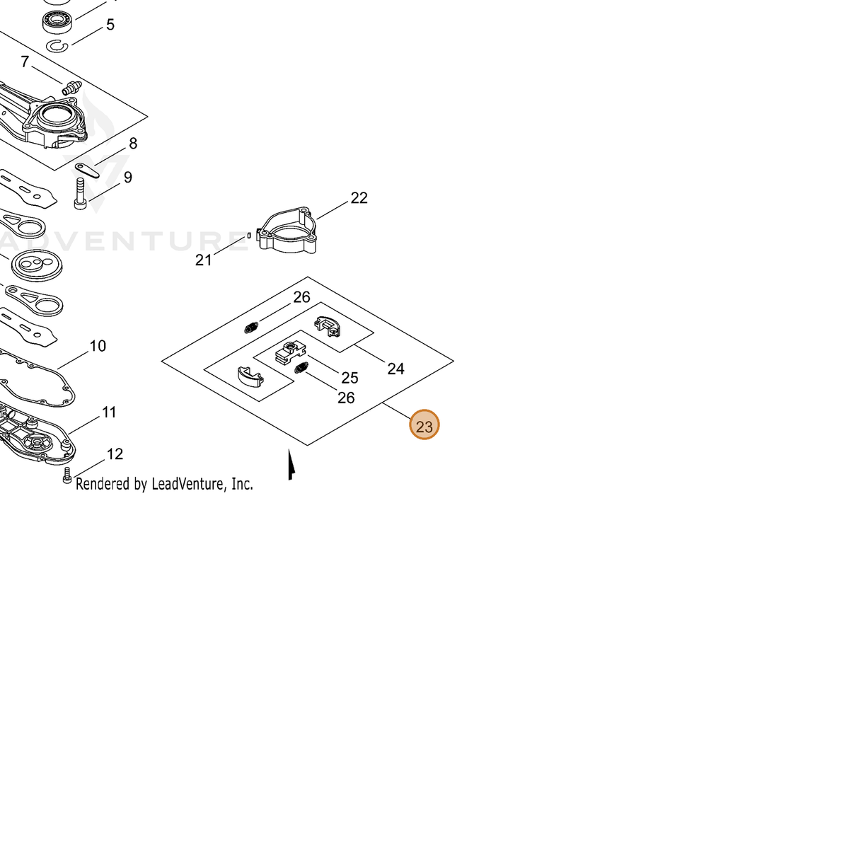 ECHO part A056000750 — IPL diagram snippet (6x zoom, amber highlight)