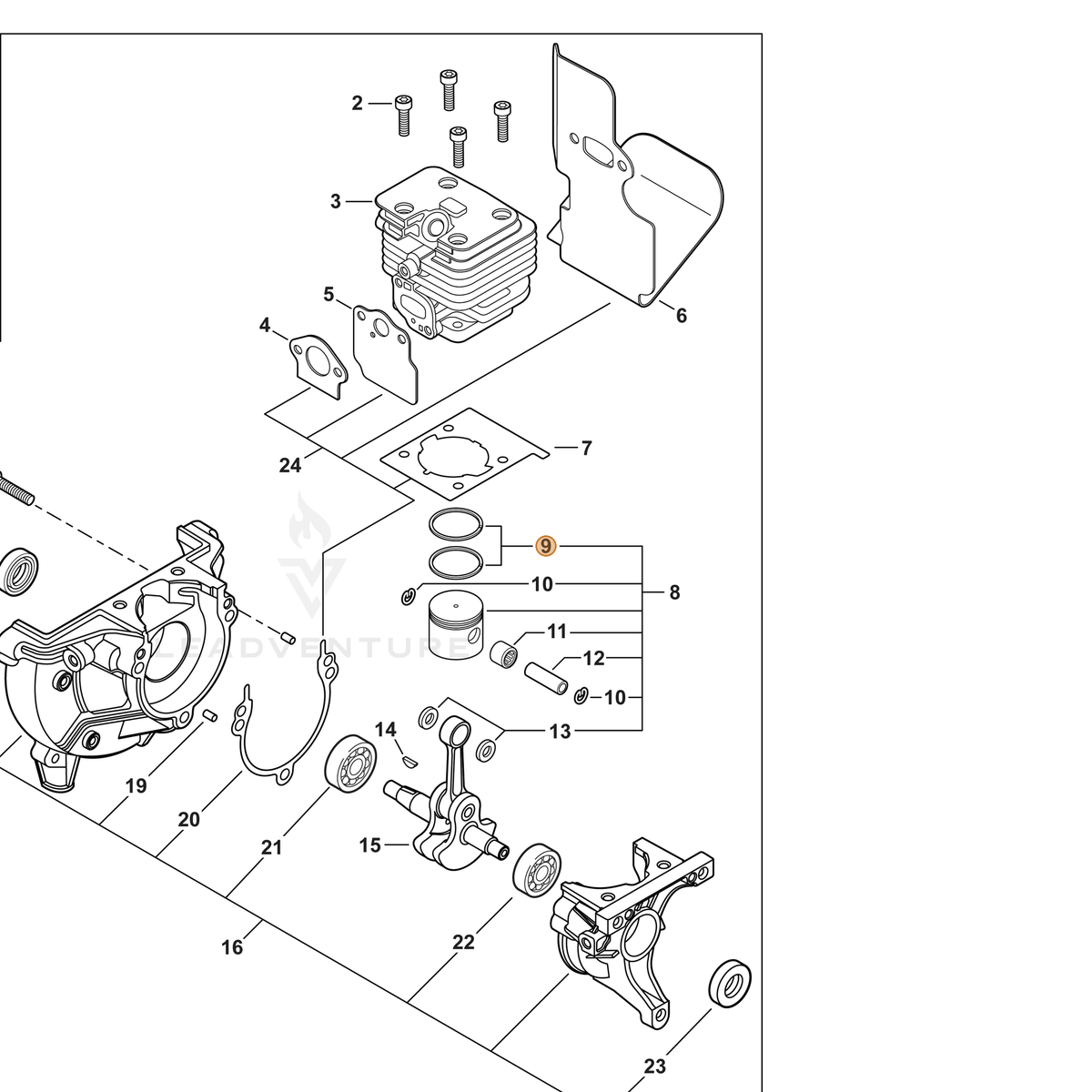 ECHO part A101000010 — IPL diagram snippet (6x zoom, amber highlight)