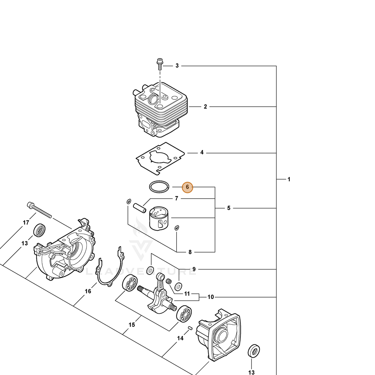 ECHO part A101000100 — IPL diagram snippet (6x zoom, amber highlight)