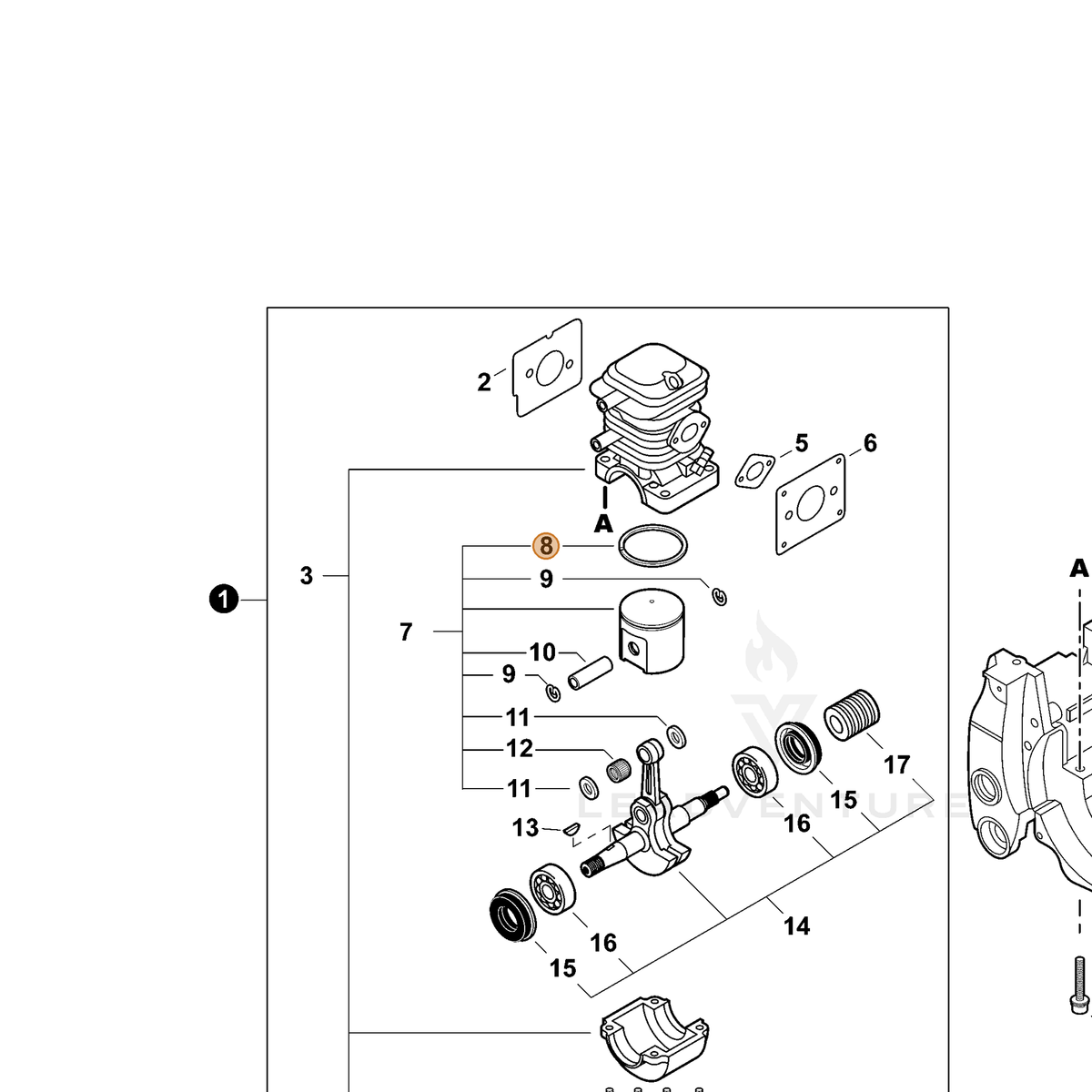 ECHO part A101000110 — IPL diagram snippet (6x zoom, amber highlight)