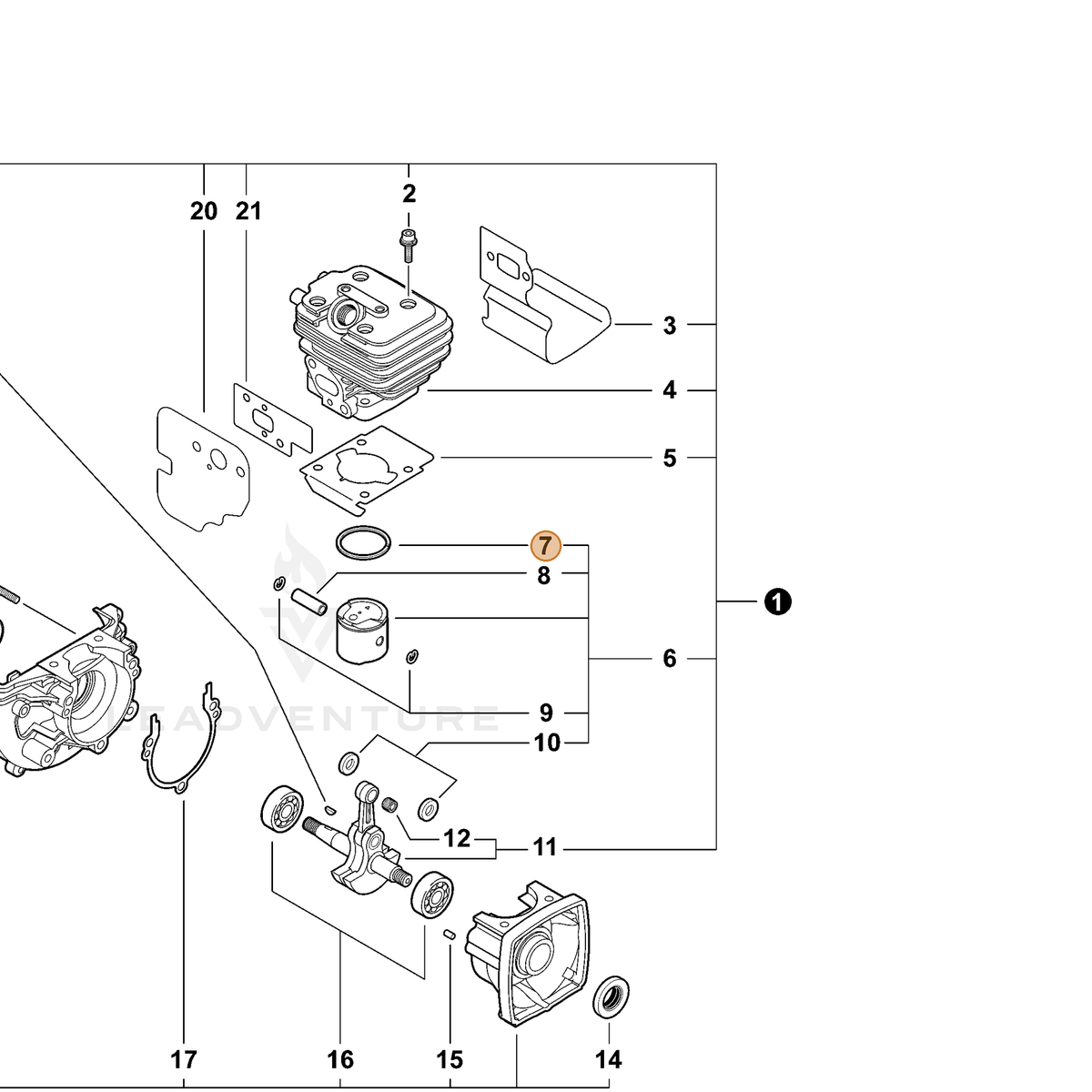 ECHO part A101000140 — IPL diagram snippet (6x zoom, amber highlight)
