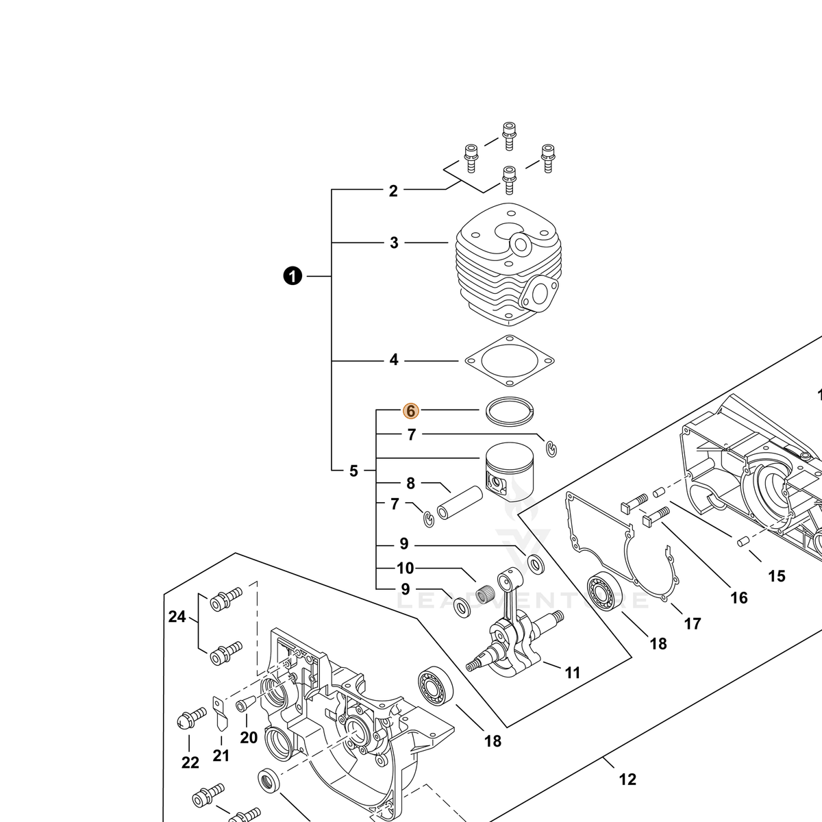 ECHO part A101000150 — IPL diagram snippet (6x zoom, amber highlight)