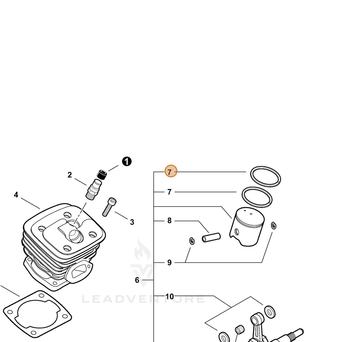 ECHO part A101000210 — IPL diagram snippet (6x zoom, amber highlight)