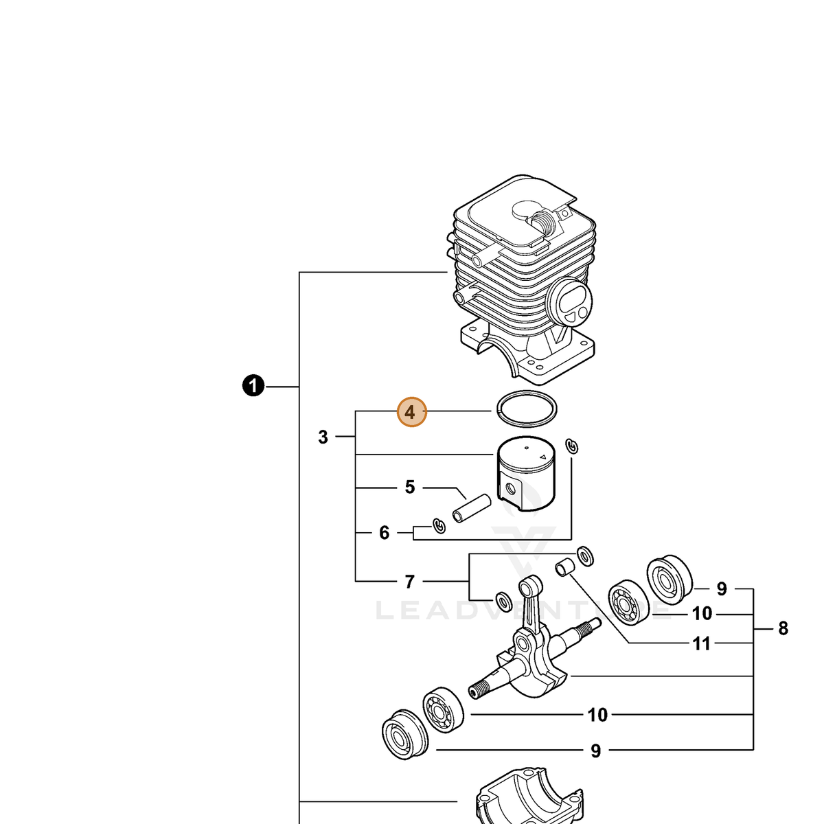 ECHO part A101000580 — IPL diagram snippet (6x zoom, amber highlight)