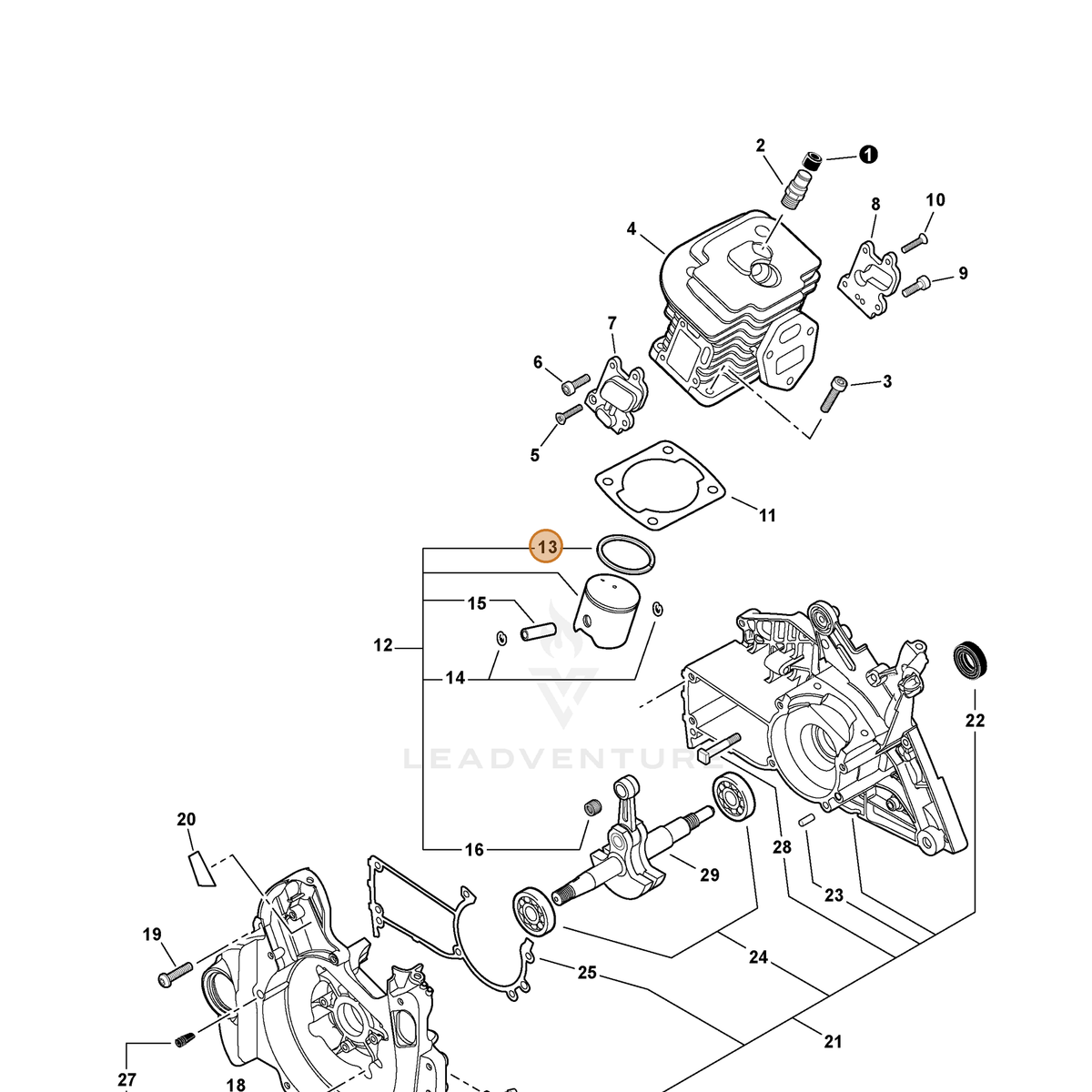 ECHO part A101000590 — IPL diagram snippet (6x zoom, amber highlight)