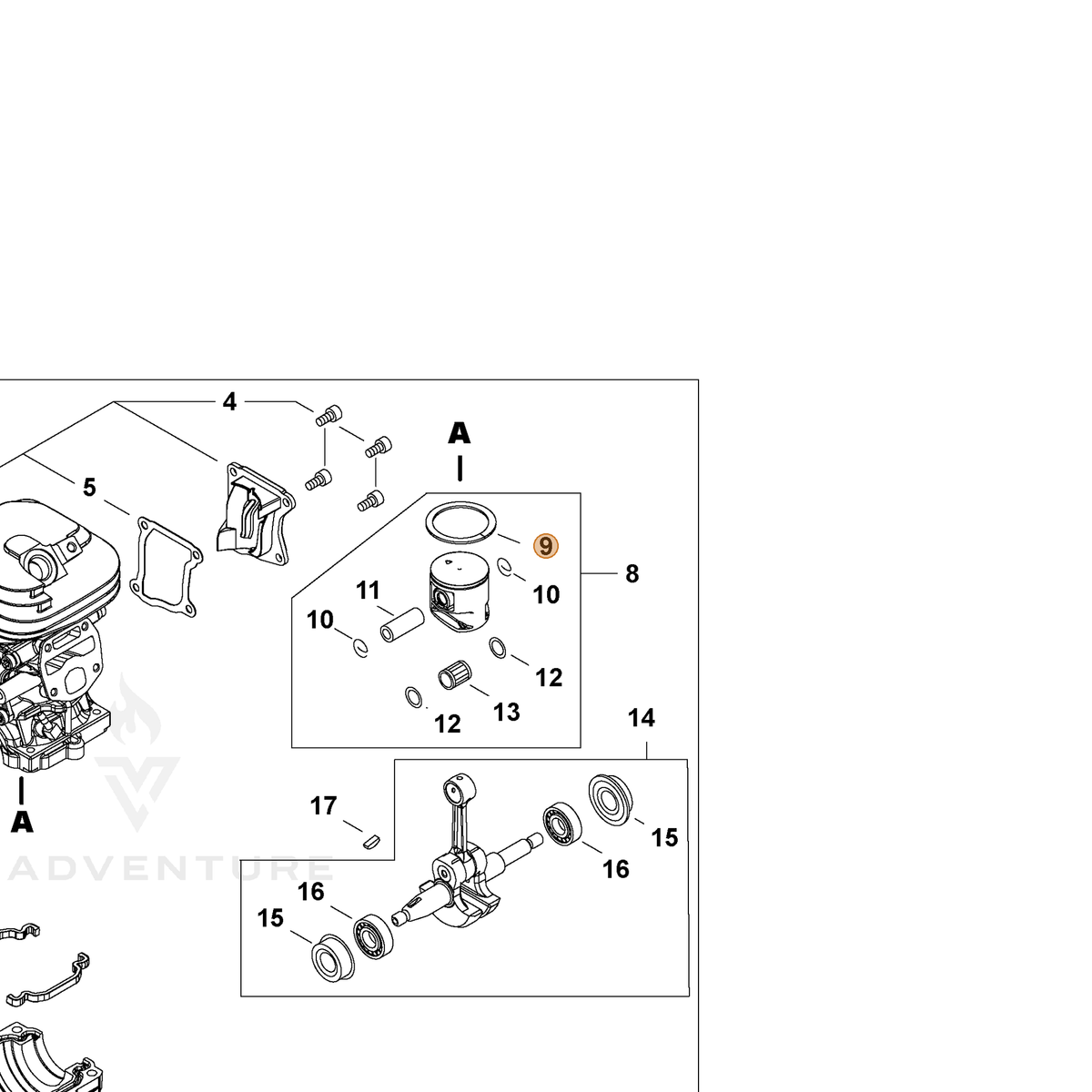 ECHO part A101000710 — IPL diagram snippet (6x zoom, amber highlight)