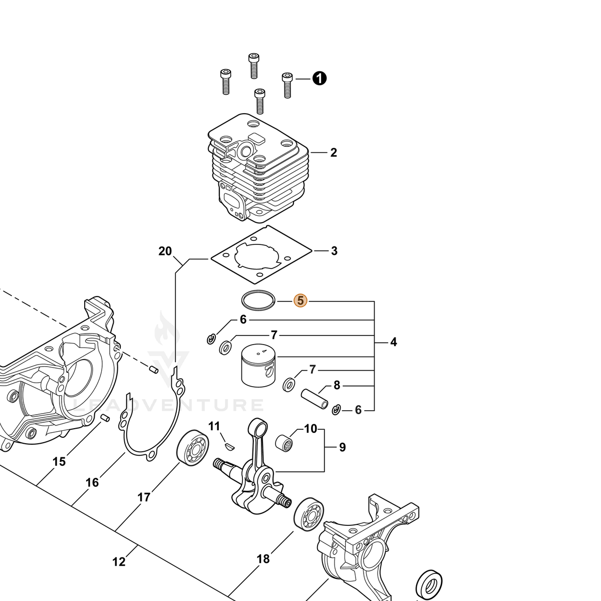 ECHO part A101000720 — IPL diagram snippet (6x zoom, amber highlight)