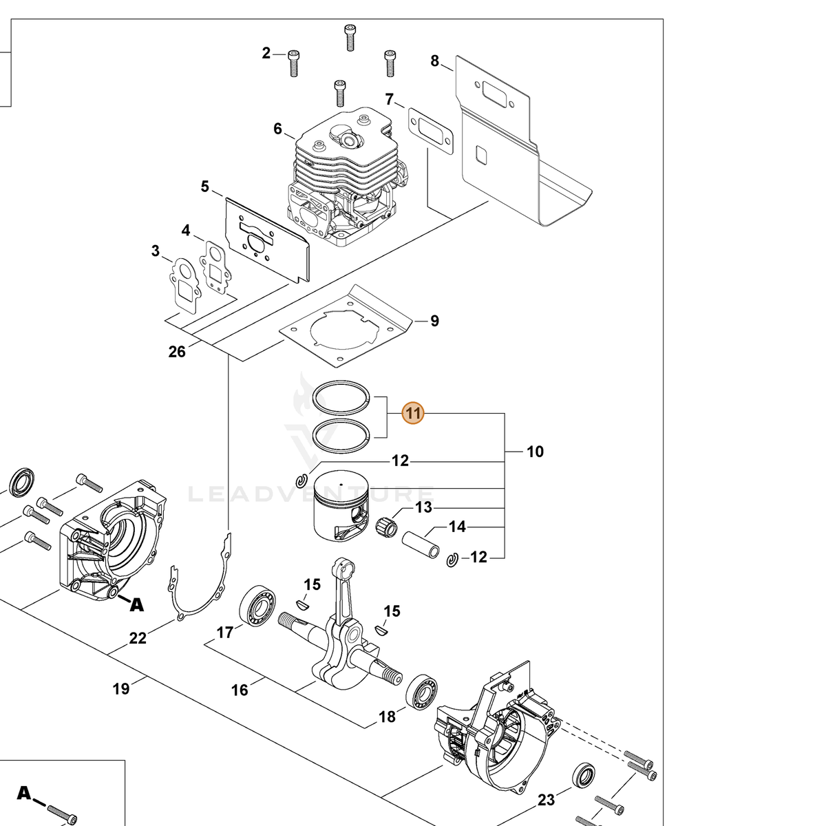 ECHO part A101000820 — IPL diagram snippet (6x zoom, amber highlight)