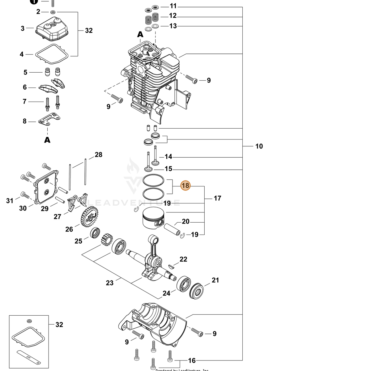 ECHO part A101000870 — IPL diagram snippet (6x zoom, amber highlight)