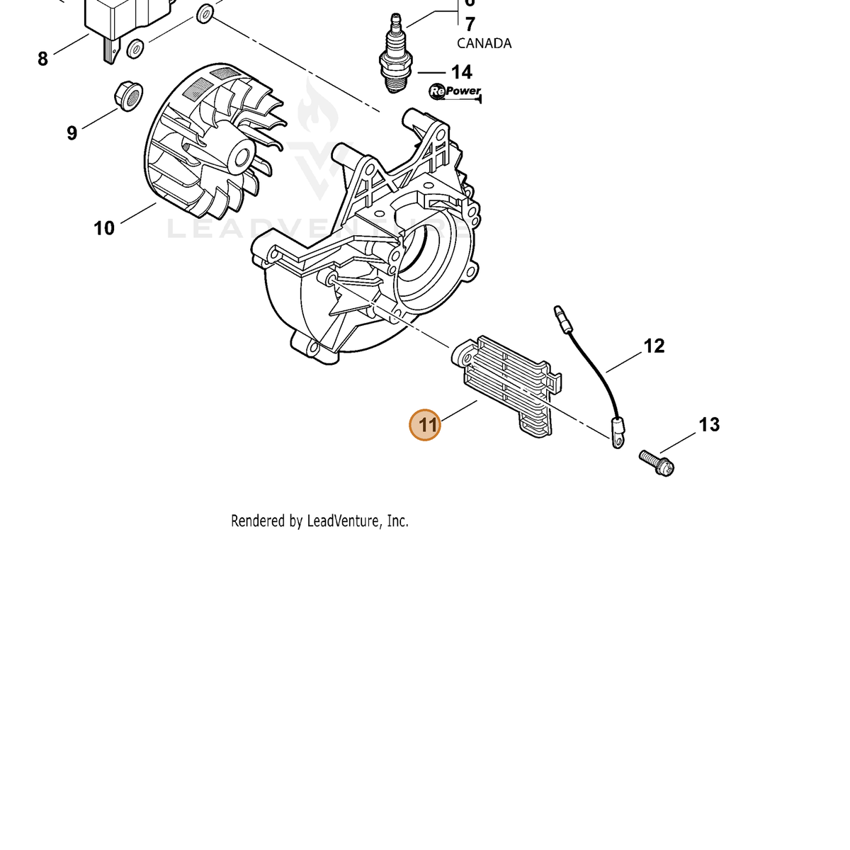 ECHO part A127000150 — IPL diagram snippet (6x zoom, amber highlight)