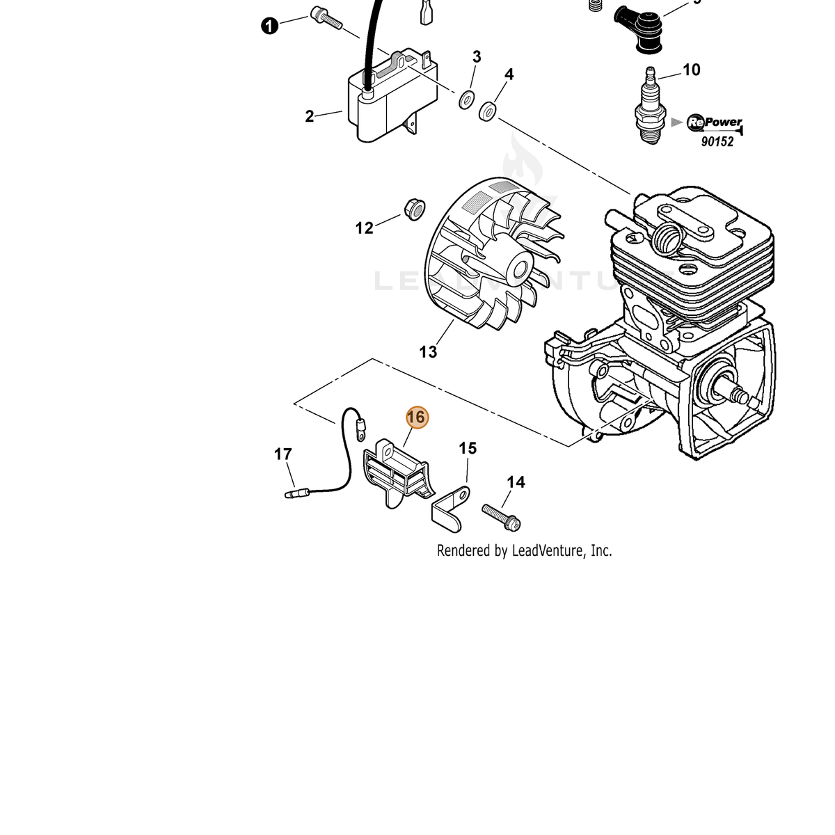 ECHO part A127000160 — IPL diagram snippet (6x zoom, amber highlight)