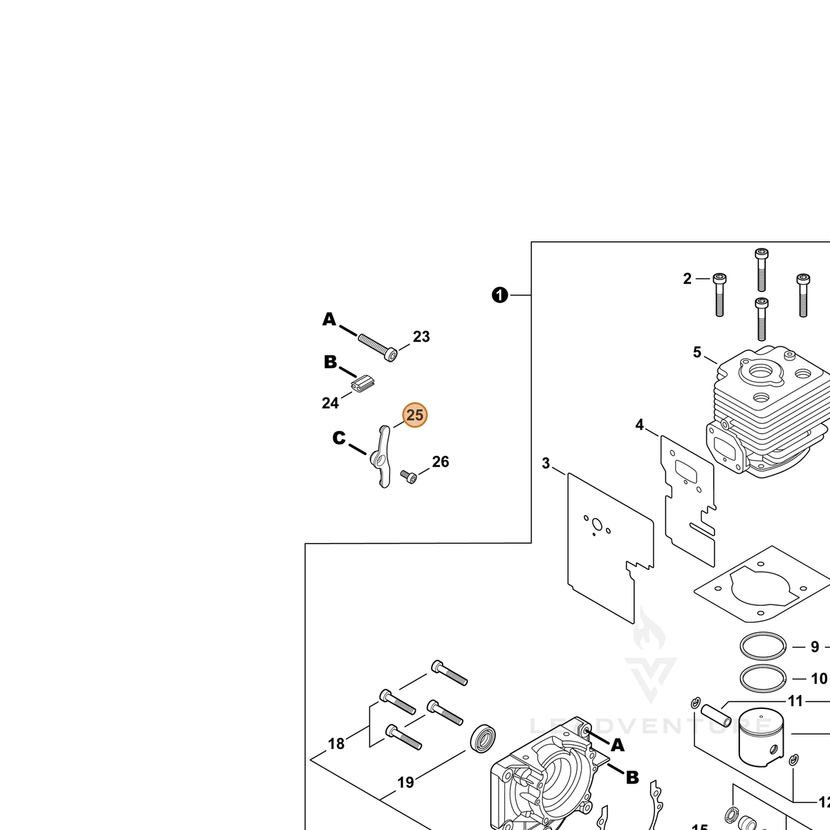 ECHO part A127000240 — IPL diagram snippet (6x zoom, amber highlight)