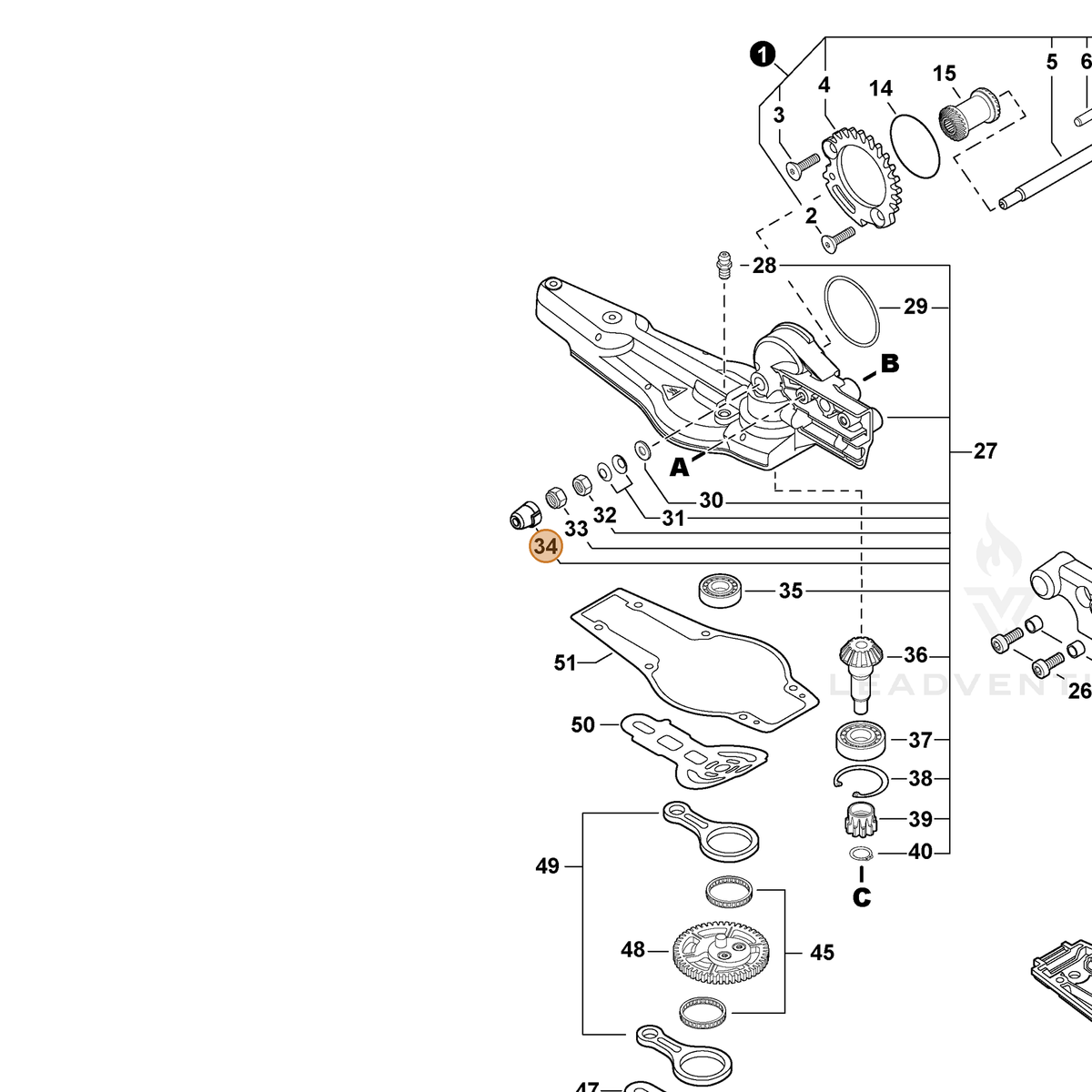 ECHO part A127000610 — IPL diagram snippet (6x zoom, amber highlight)