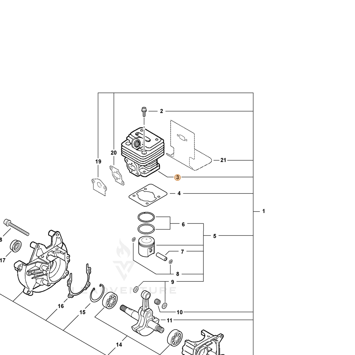 ECHO part A130000122 — IPL diagram snippet (6x zoom, amber highlight)