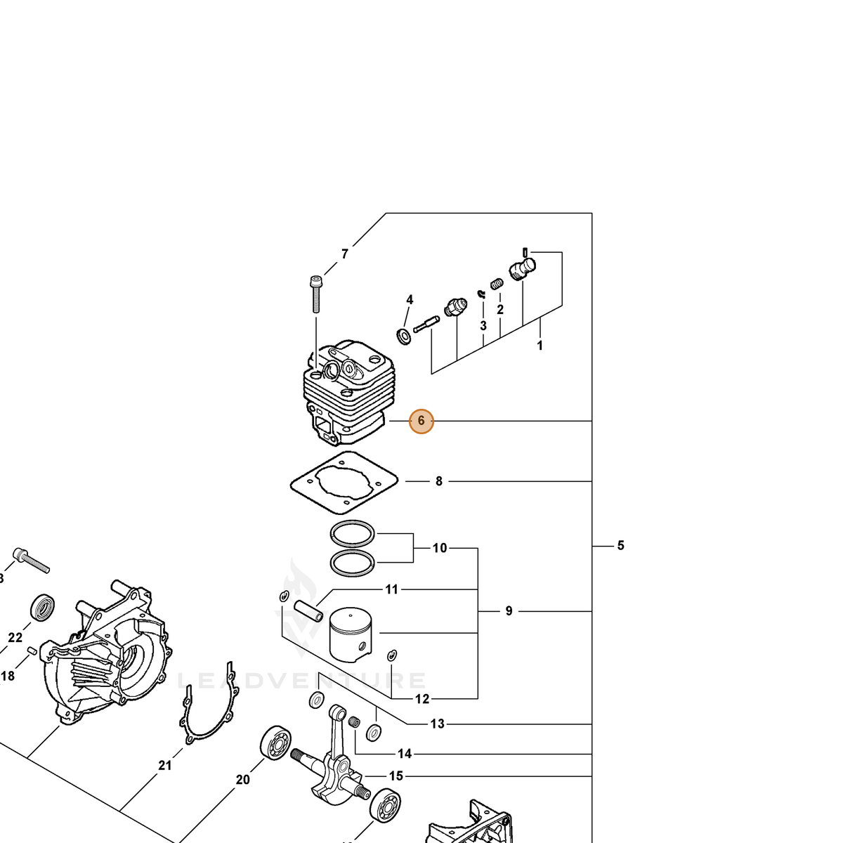 ECHO part A130000230 — IPL diagram snippet (6x zoom, amber highlight)