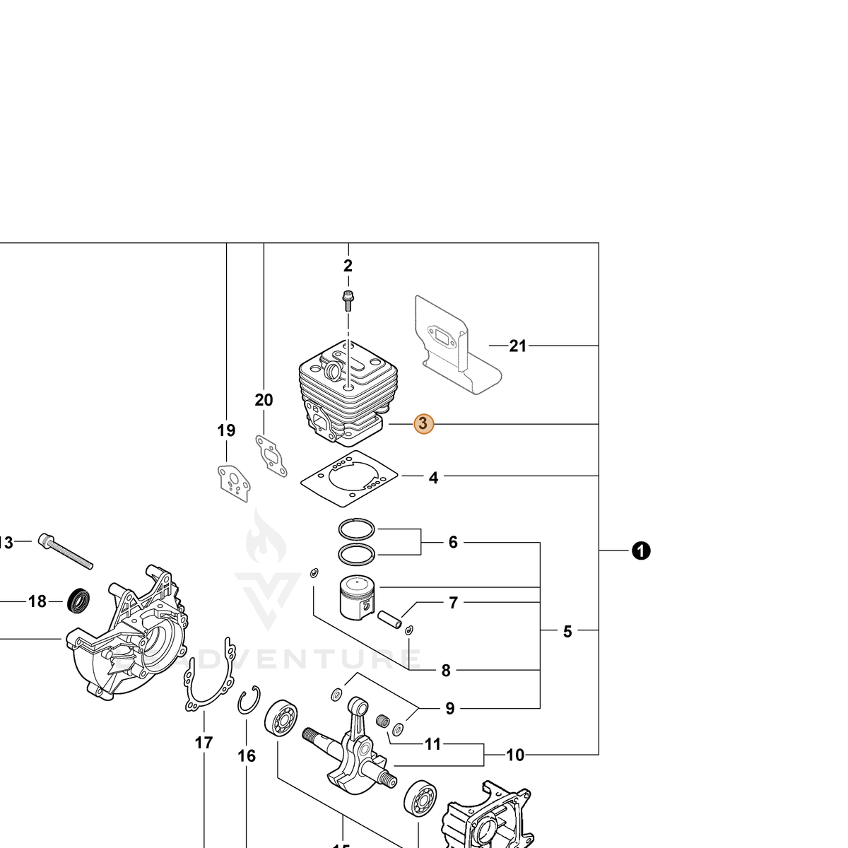 ECHO part A130000371 — IPL diagram snippet (6x zoom, amber highlight)