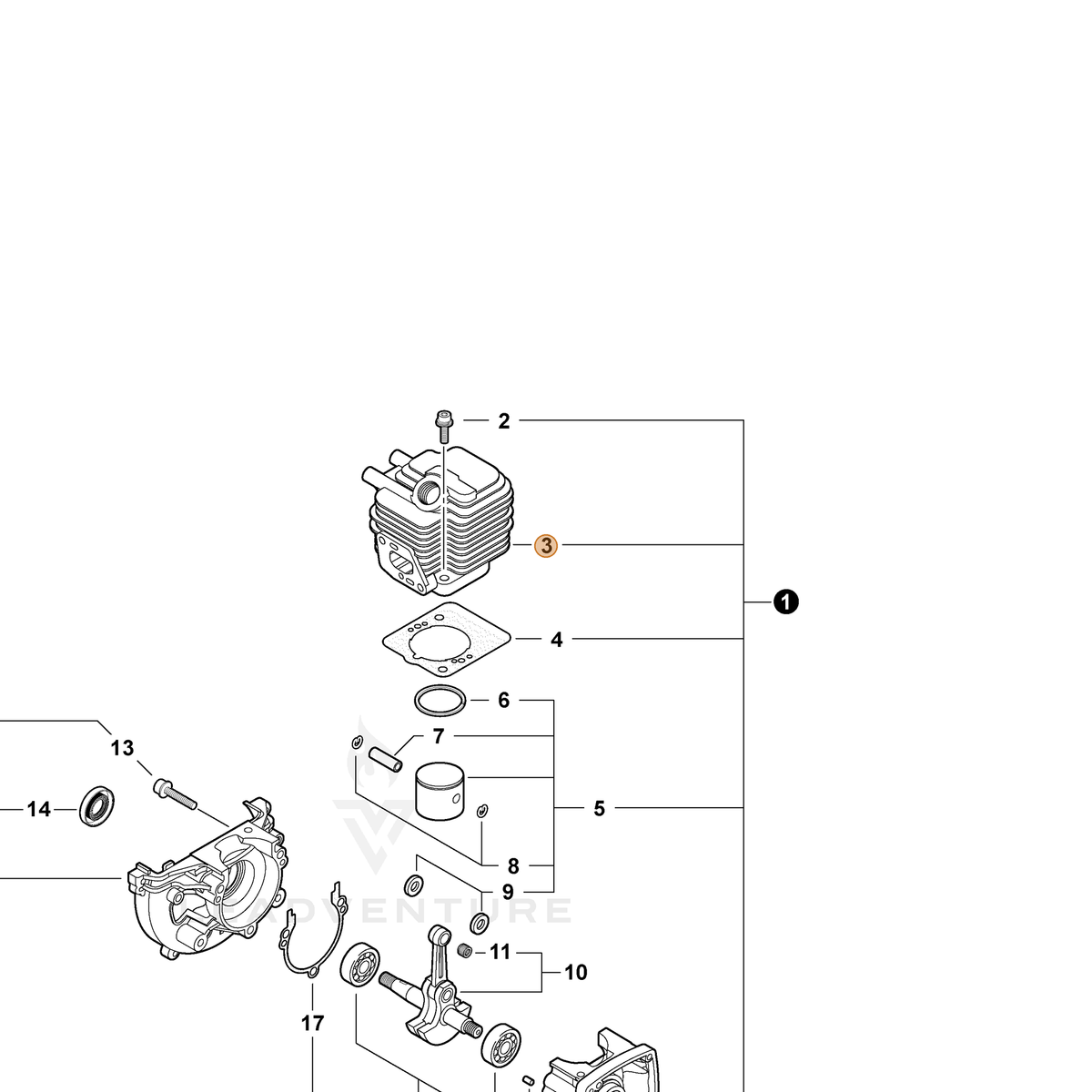 ECHO part A130000540 — IPL diagram snippet (6x zoom, amber highlight)