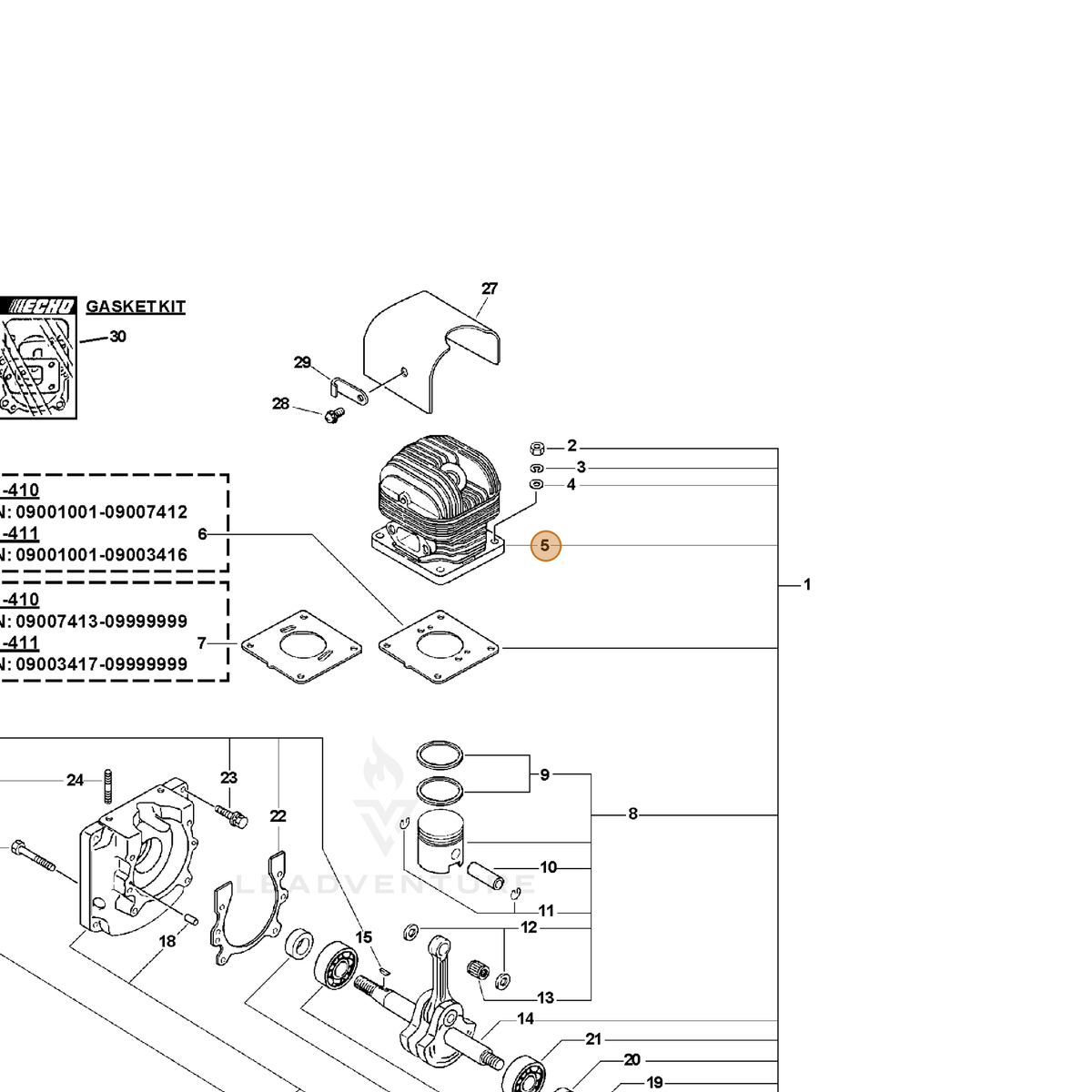 ECHO part A130000581 — IPL diagram snippet (6x zoom, amber highlight)