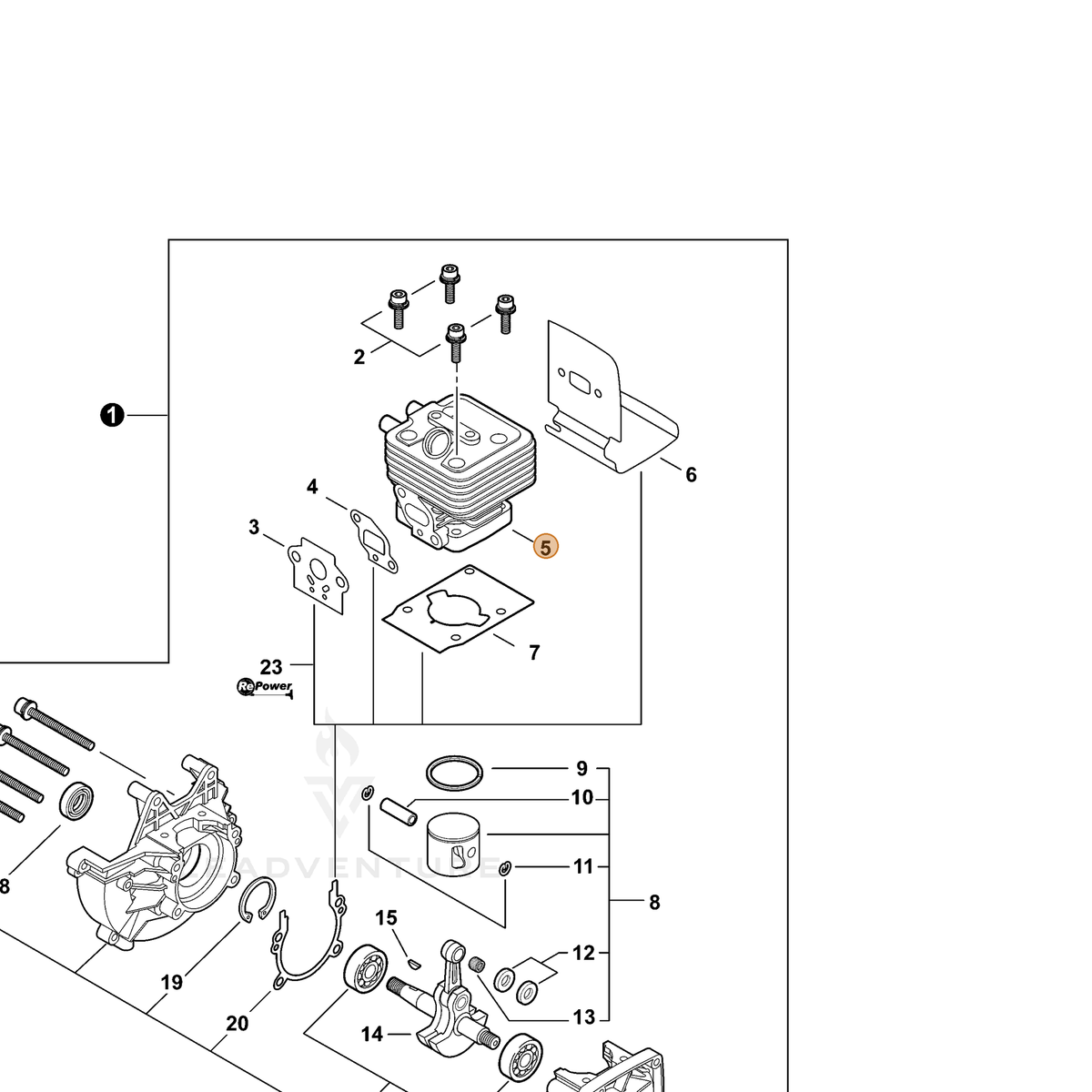 ECHO part A130000800 — IPL diagram snippet (6x zoom, amber highlight)